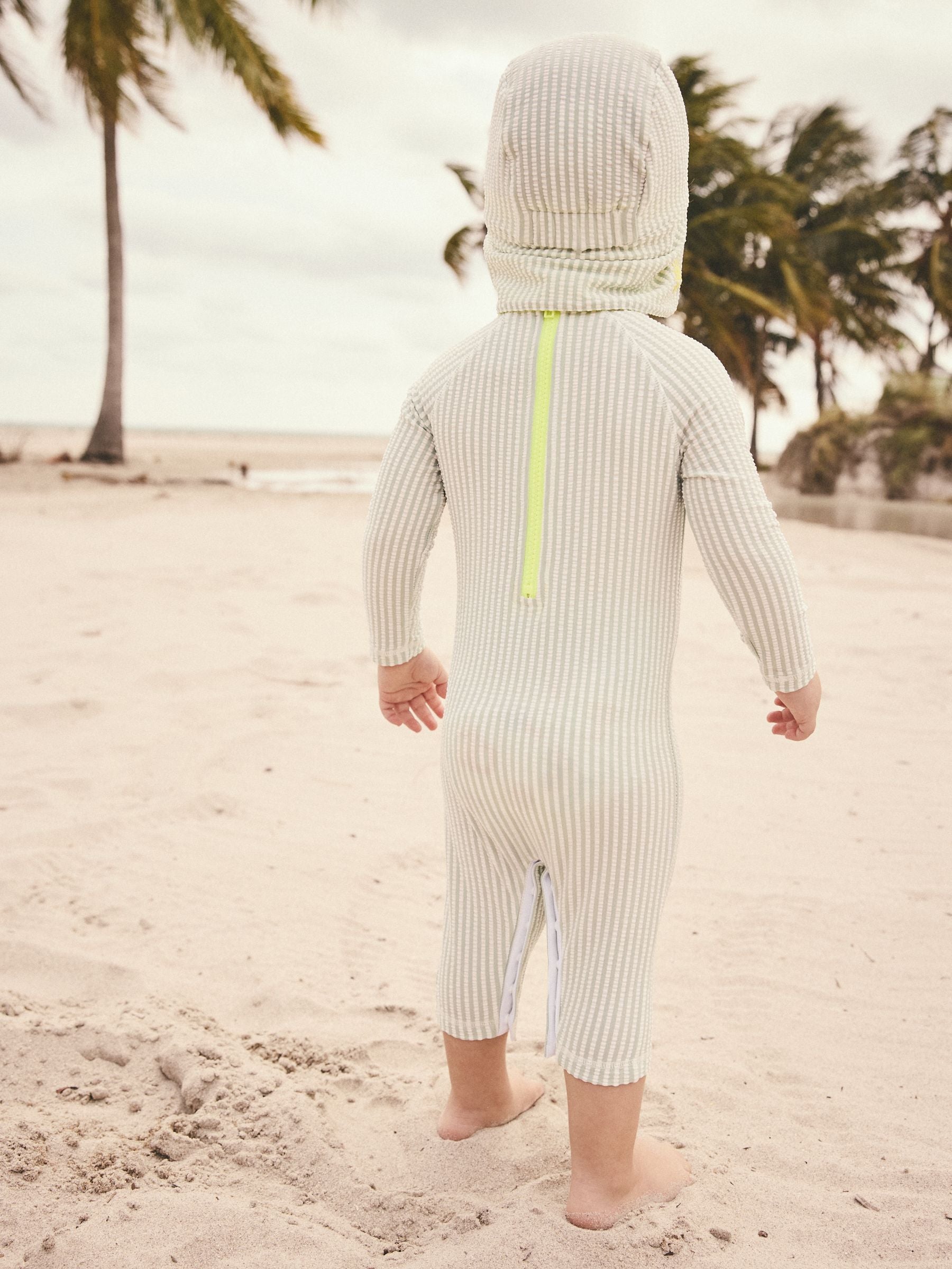 Green Stripe Sunsafe Swimsuit and Hat Set (3mths-7yrs)