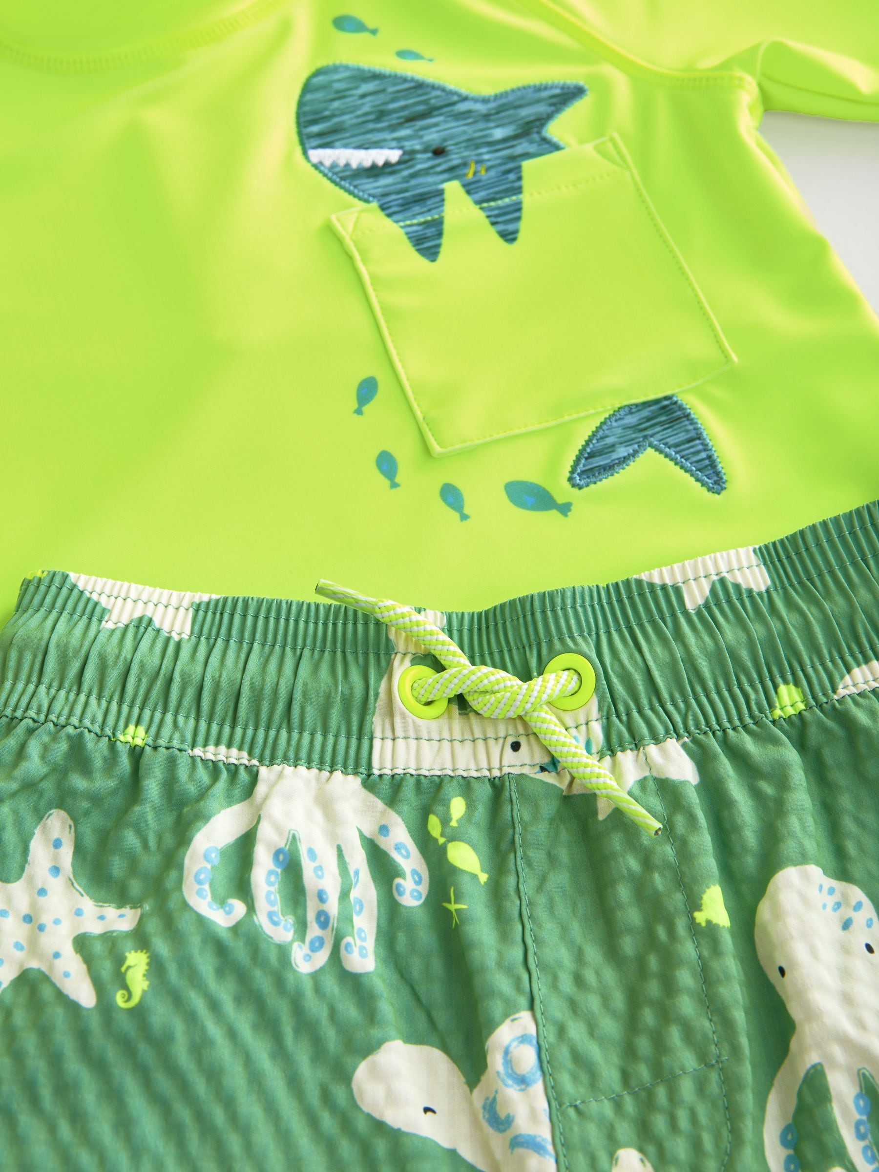 Yellow Green Shark Rash Vest and Shorts Set (3mths-7yrs) (3mths-7yrs)