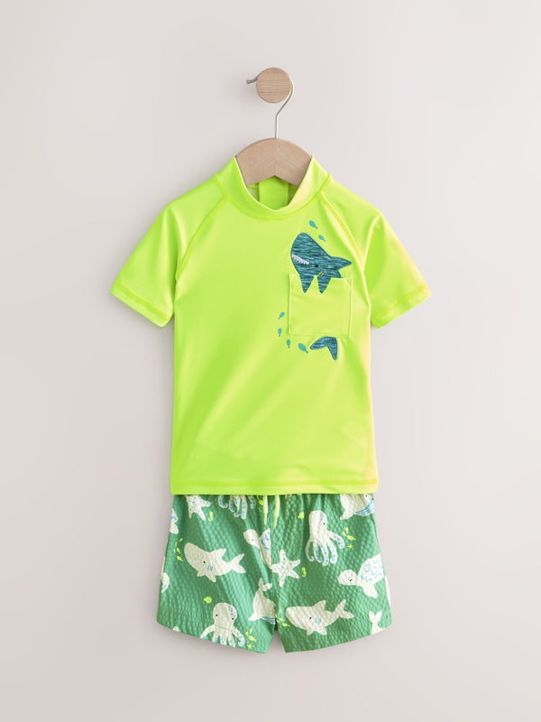 Yellow Green Shark Rash Vest and Shorts Set (3mths-7yrs) (3mths-7yrs)