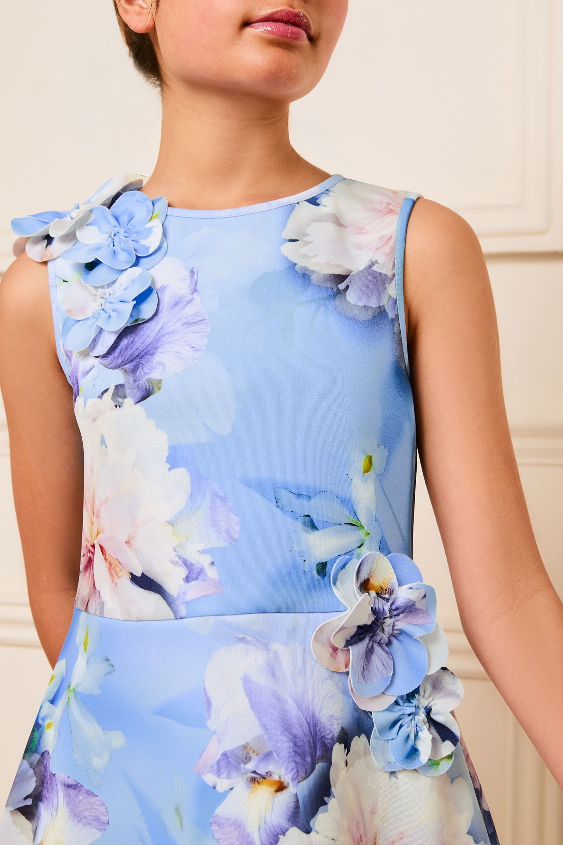 Lipsy Blue Floral Corsage Scuba Dress (5-16yrs)