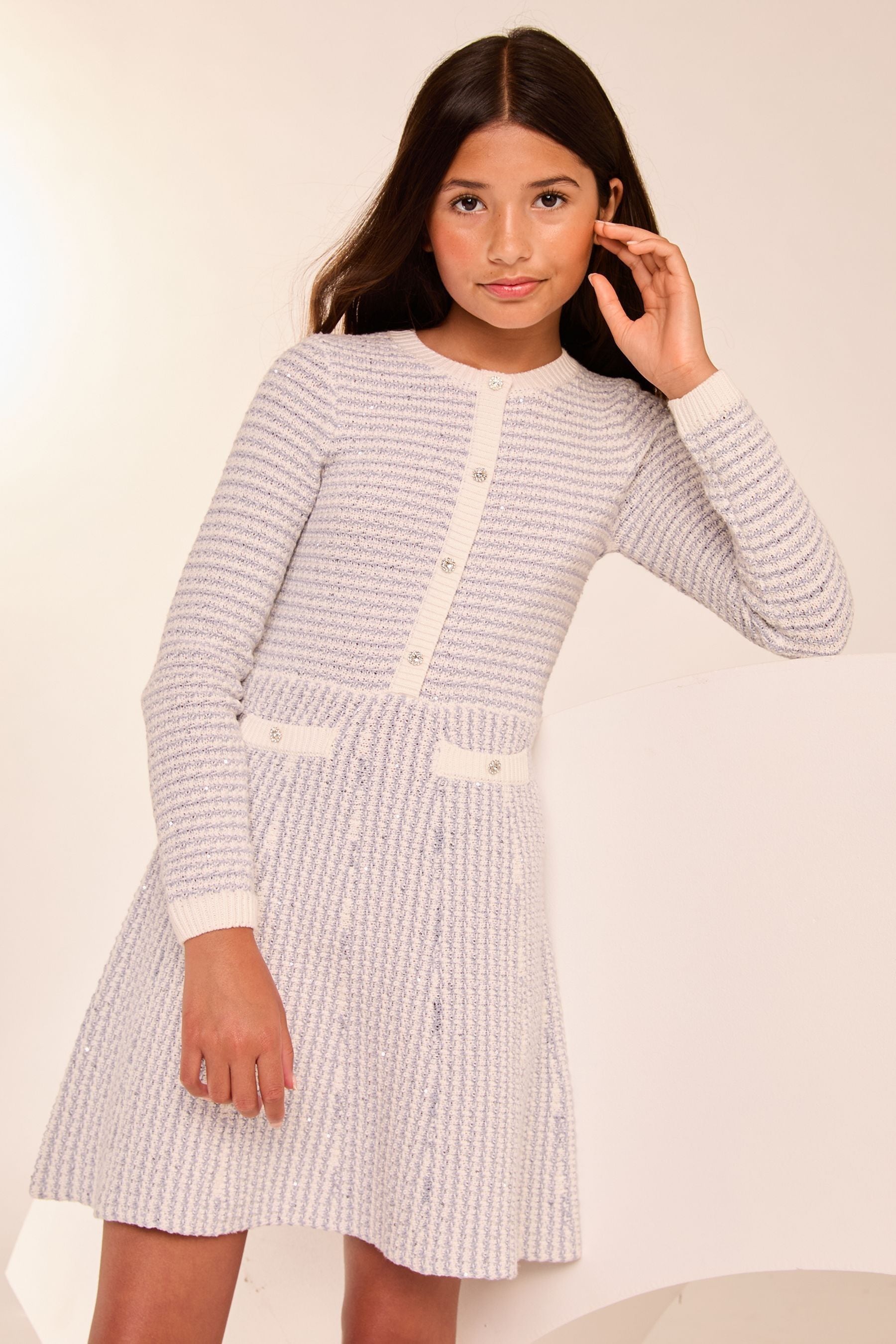 Lipsy Blue Boucle Sequin Knit Dress (5-16yrs)