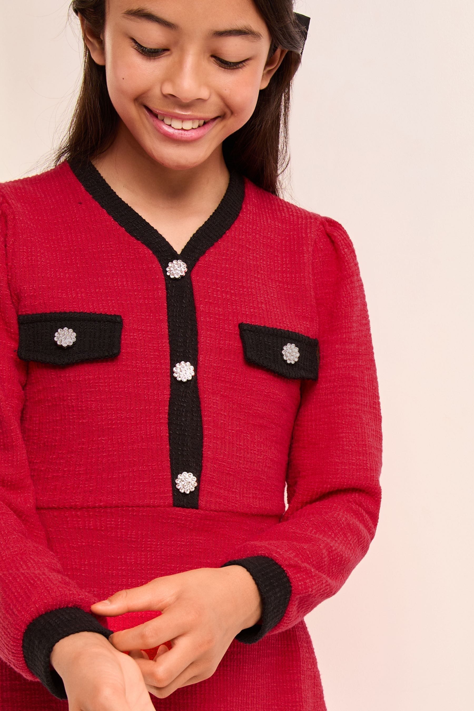 Lipsy Red Long Sleeve Boucle Dress (5-16yrs)