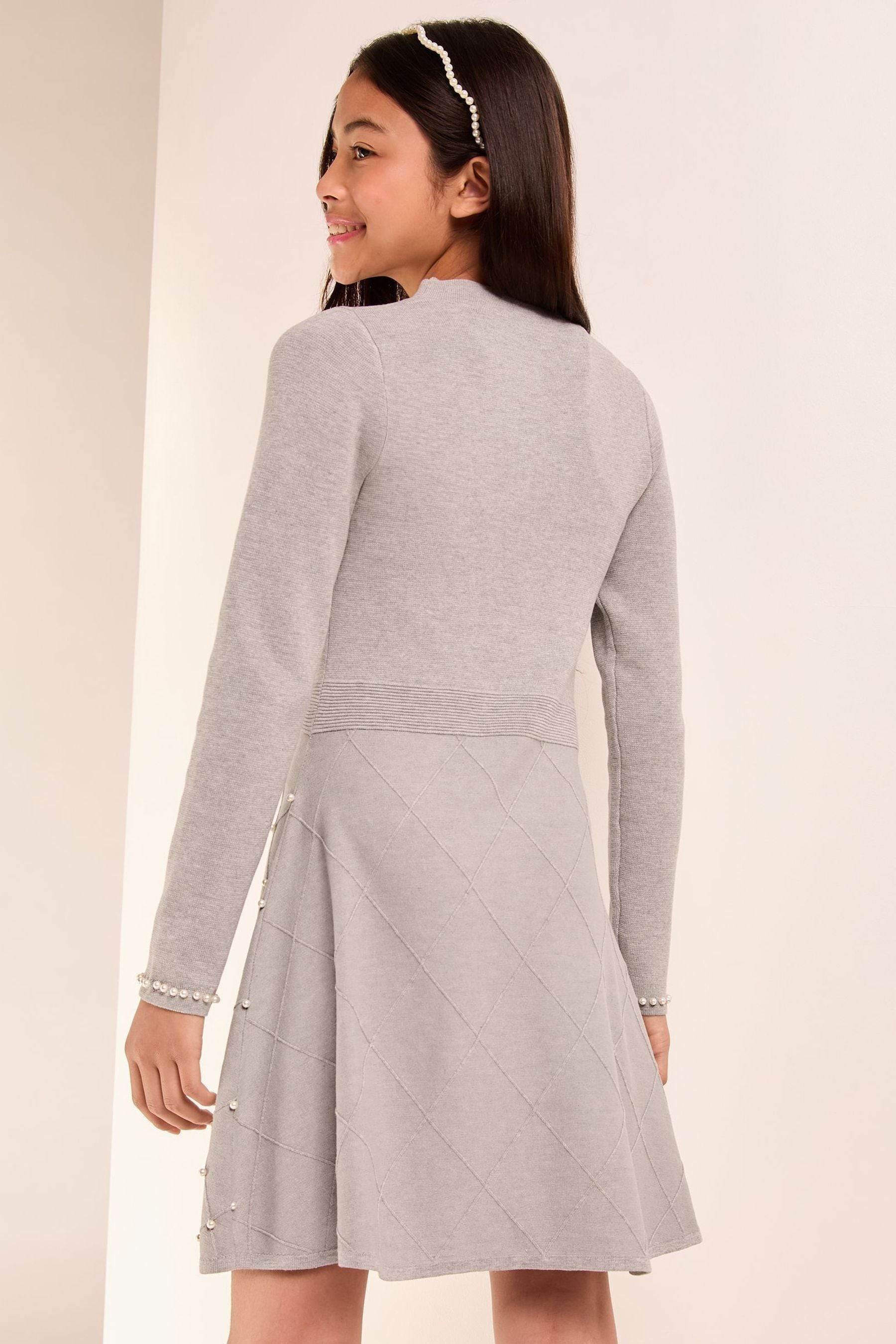 Lipsy Grey Pearl Detail Knitted Dress (5-16yrs)