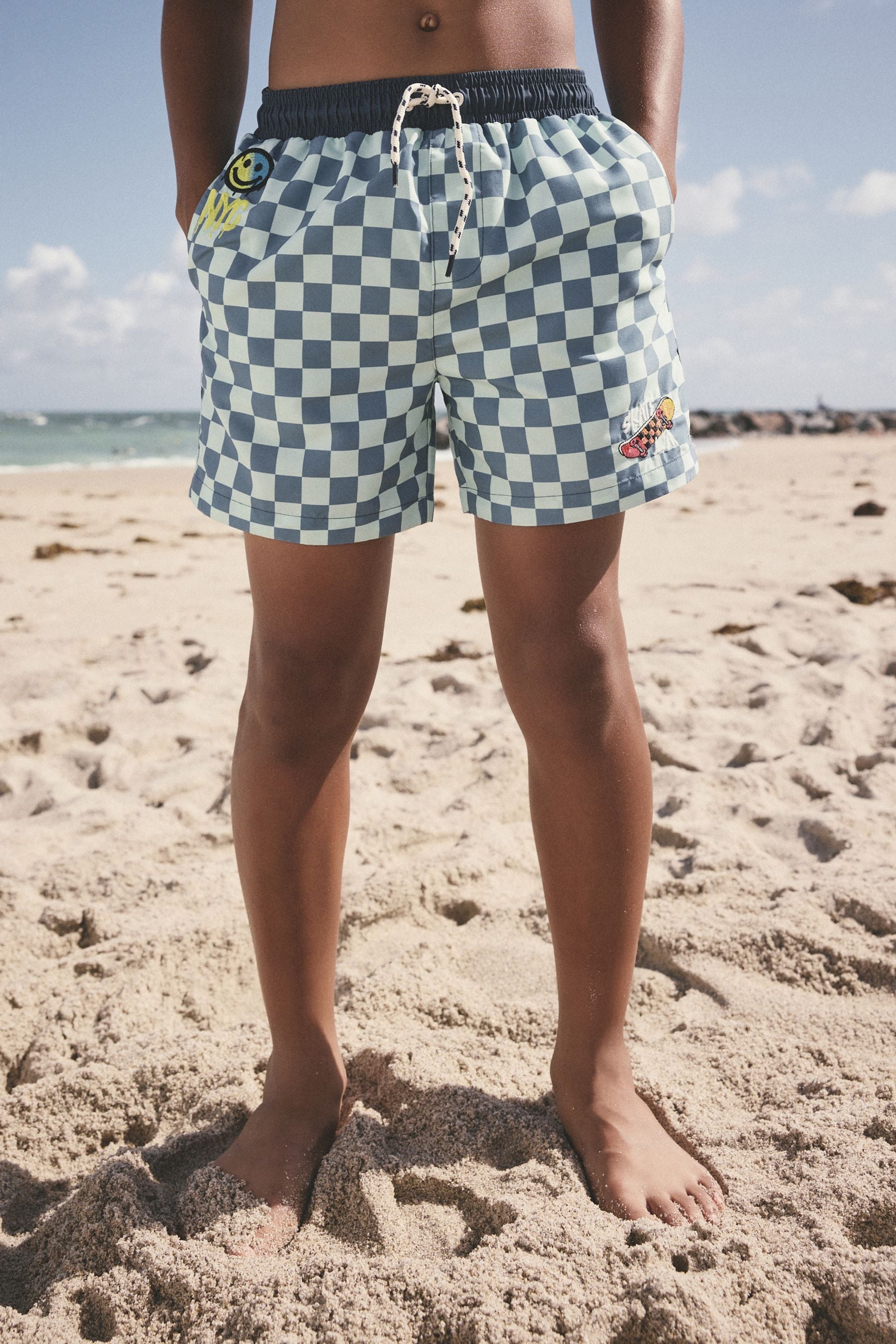 Mint Checkerboard Printed Swim Shorts (3-16yrs)