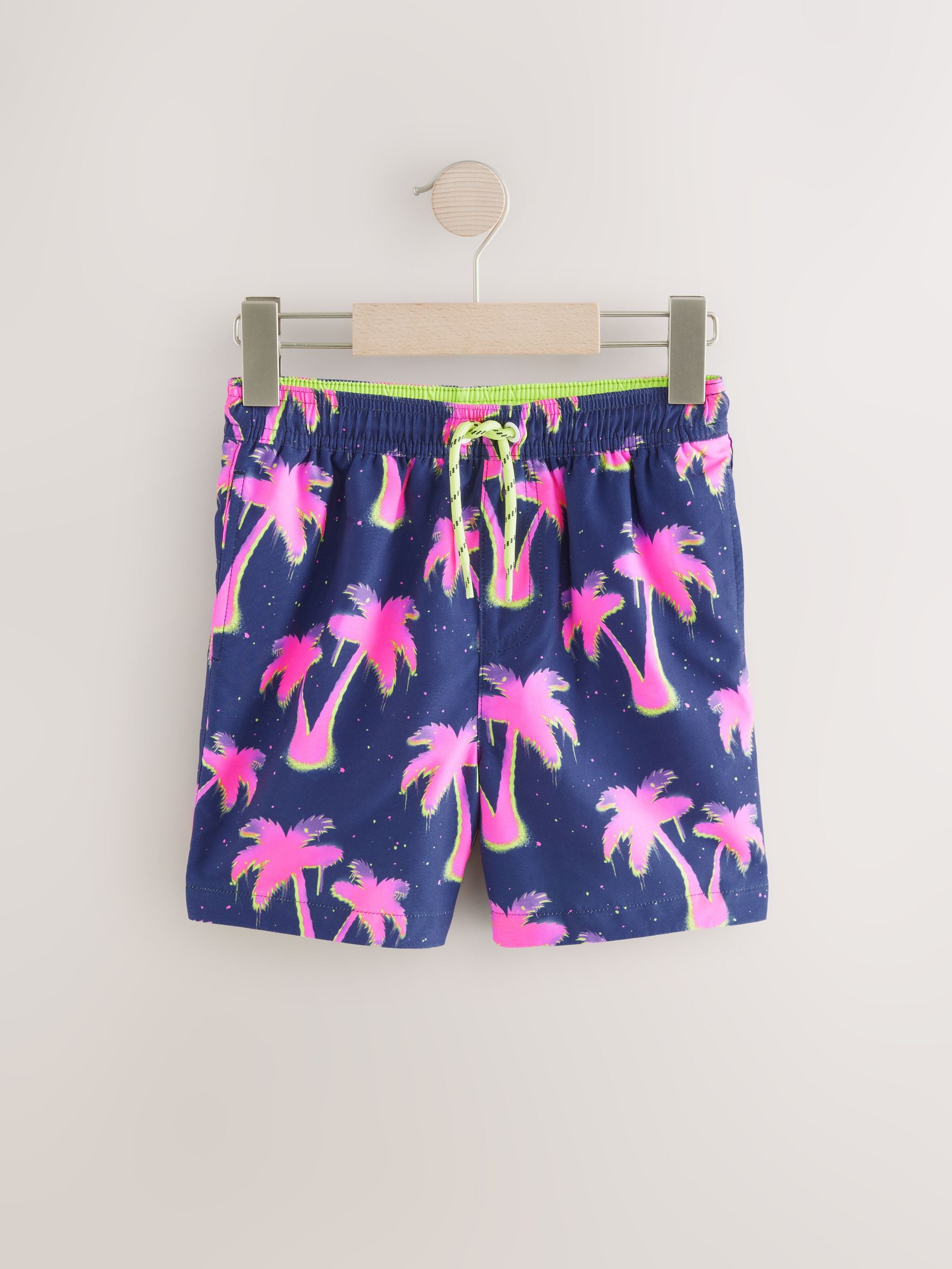 Pink Palm Tree Printed Swim Shorts (3-16yrs)