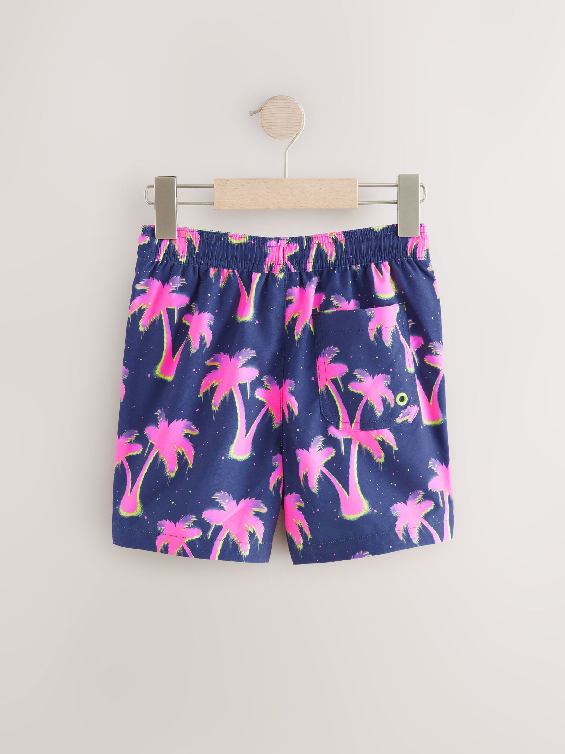 Pink Palm Tree Printed Swim Shorts (3-16yrs)