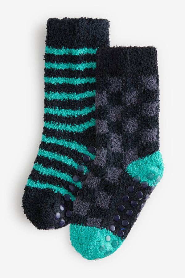 Black/Green Checkerboard Stripe Cosy Socks 2 Pack