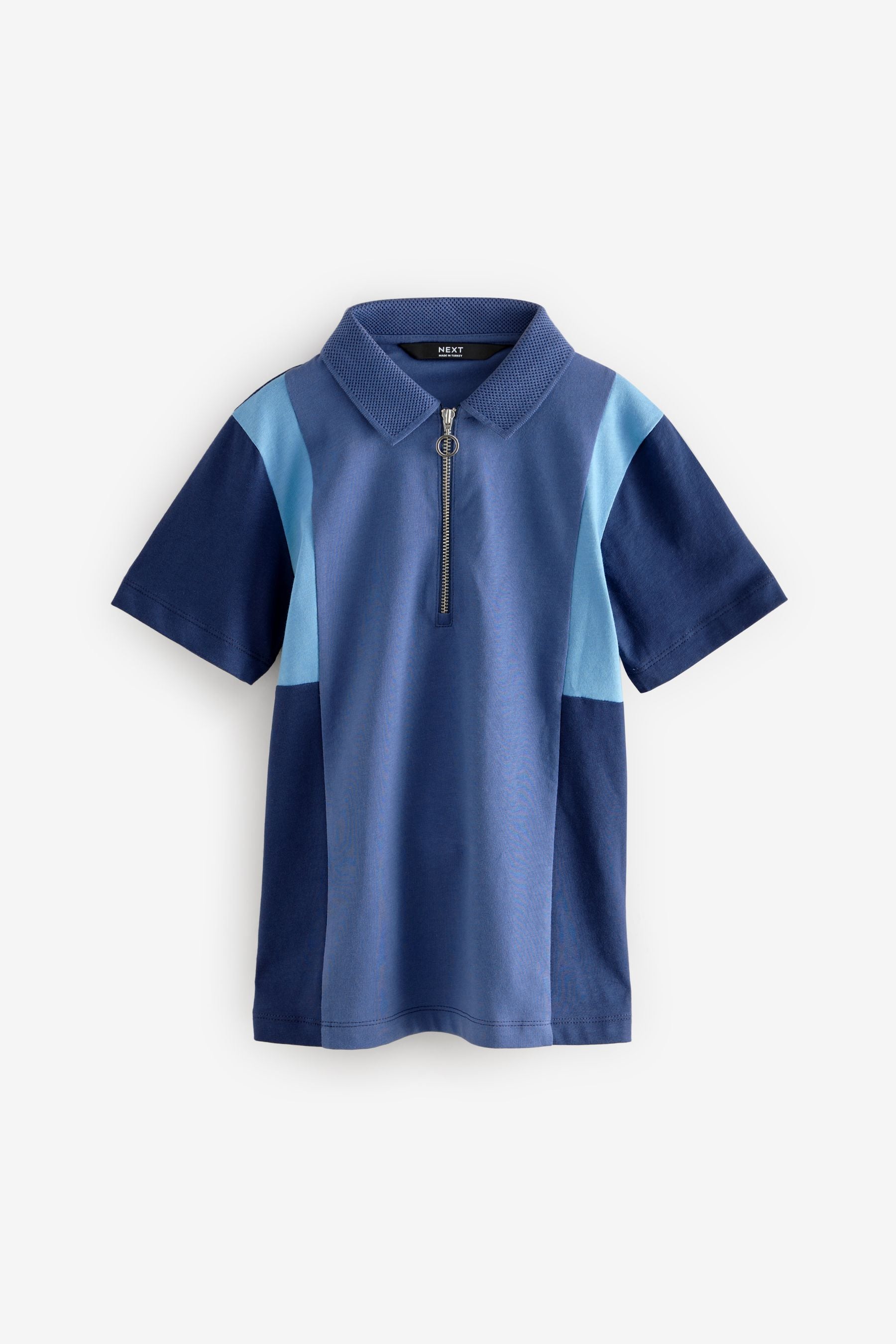 Blue Colourblock Short Sleeve 100% Cotton Polo Shirt (3-16yrs)