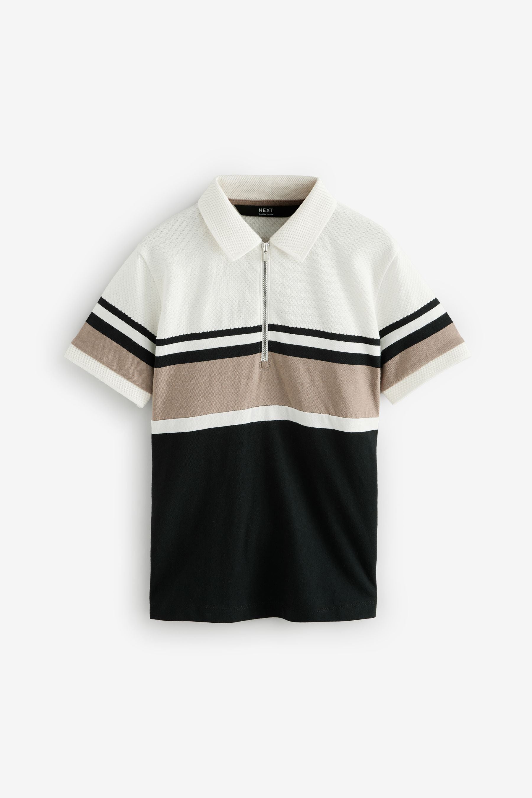 Black/Ecru Colourblock Short Sleeve 100% Cotton Polo Shirt (3-16yrs)