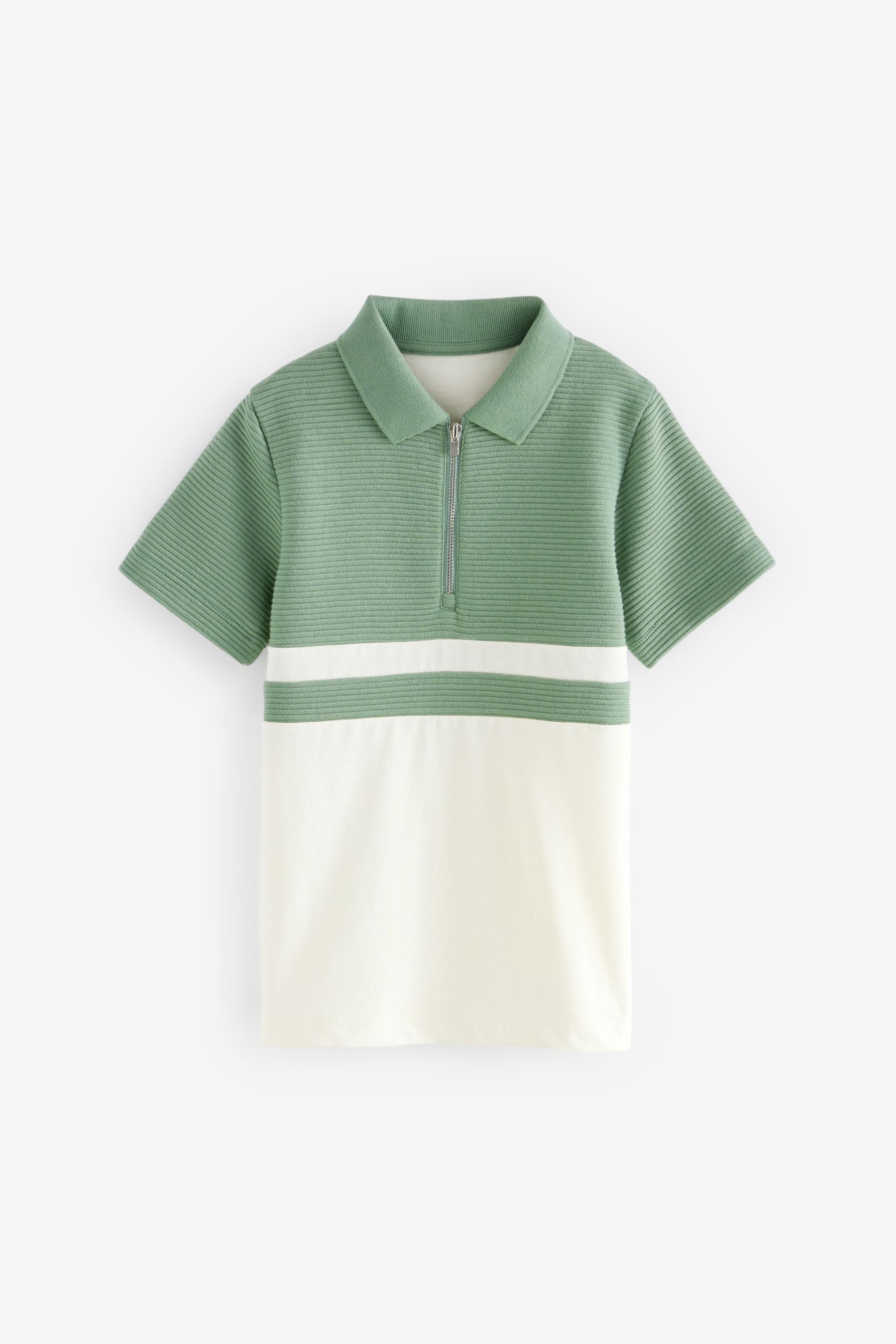 Green/Ecru Colourblock Short Sleeve 100% Cotton Polo Shirt (3-16yrs)