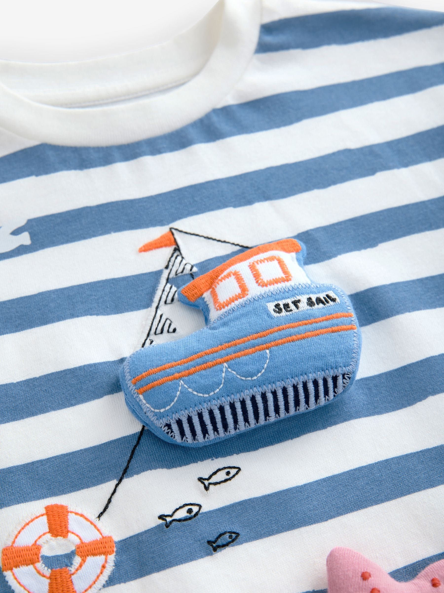 Blue Stripe 100% Cotton Short Sleeve 3D Padded Character T-Shirt (3mths-7yrs)