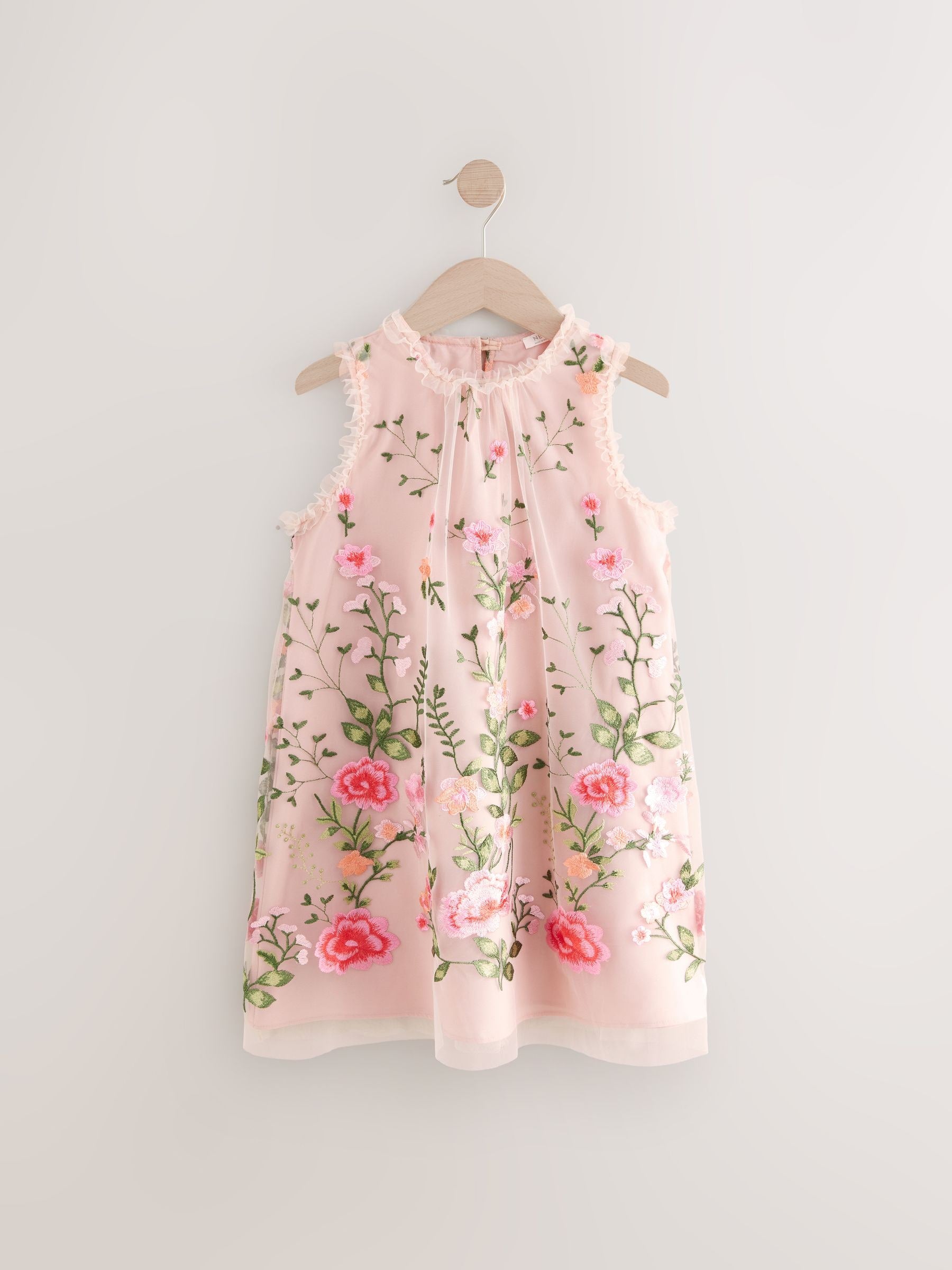 Pink Embroidered Mesh Dress (3-16yrs)