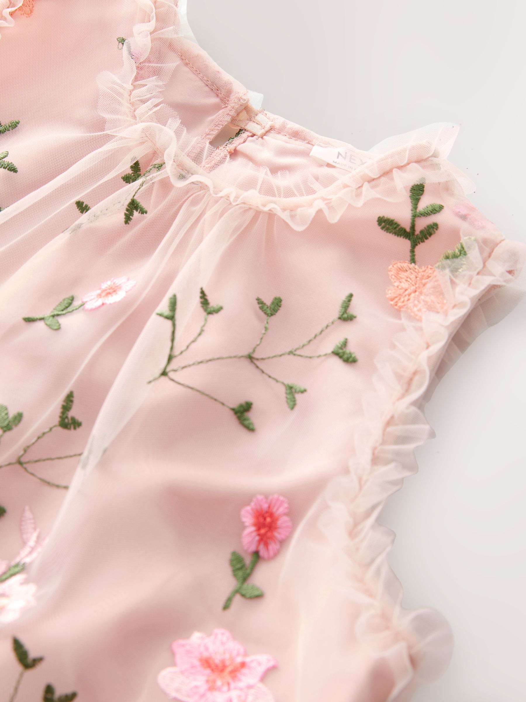 Pink Embroidered Mesh Dress (3-16yrs)