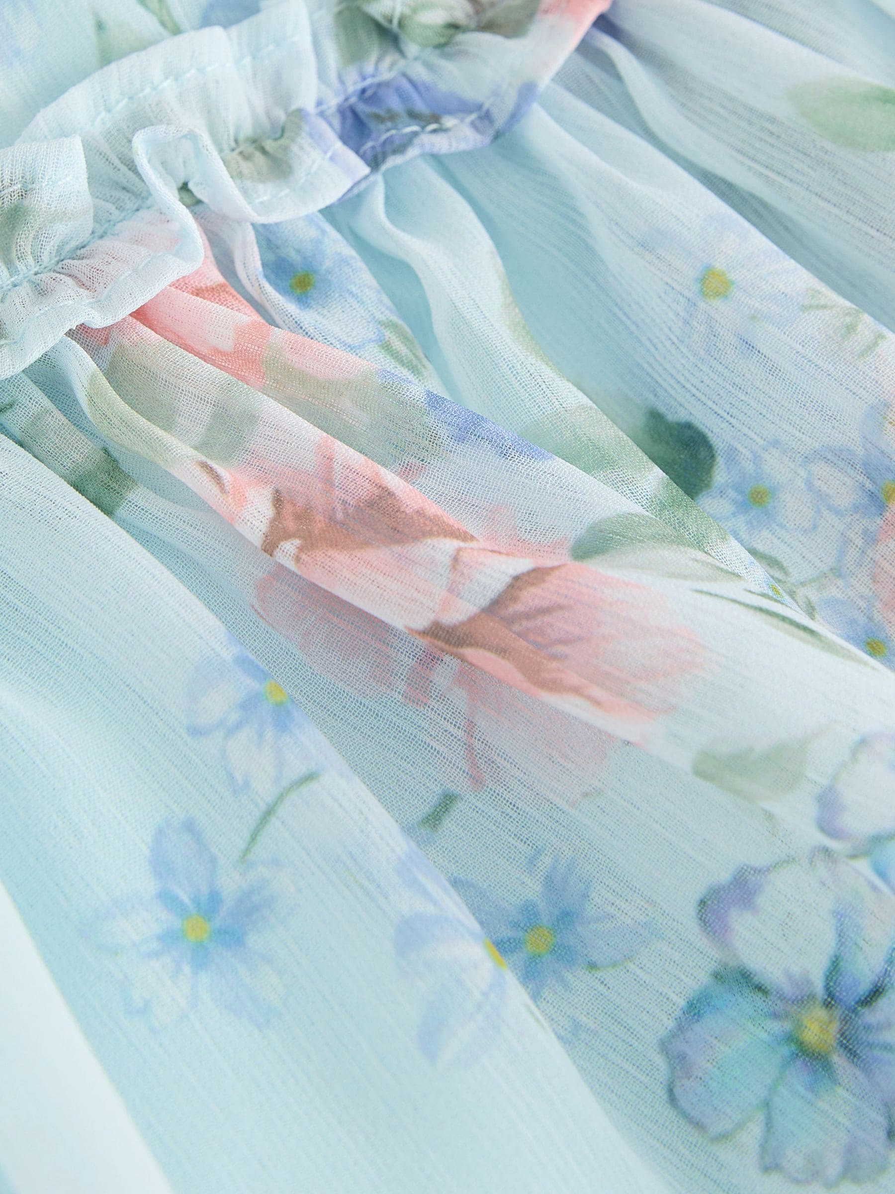 Blue Floral Angel Sleeve Chiffon Dress (3-16yrs)