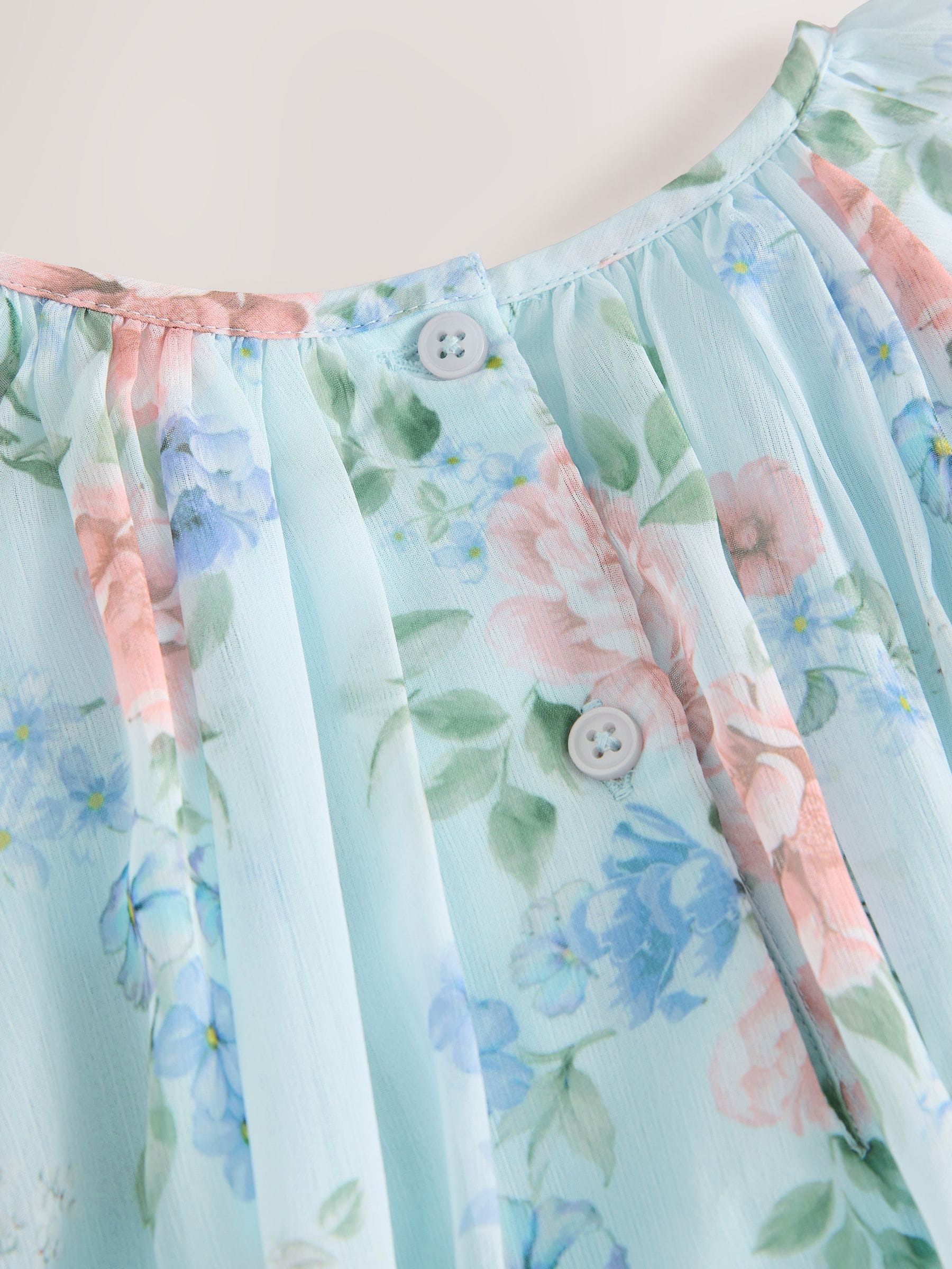 Blue Floral Angel Sleeve Chiffon Dress (3-16yrs)