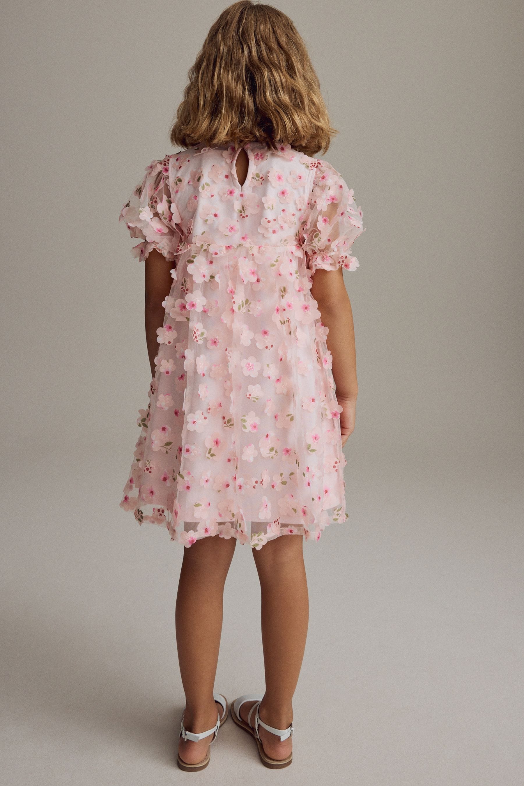 Pink Printed Mesh Flower Party Dress (3-16yrs)