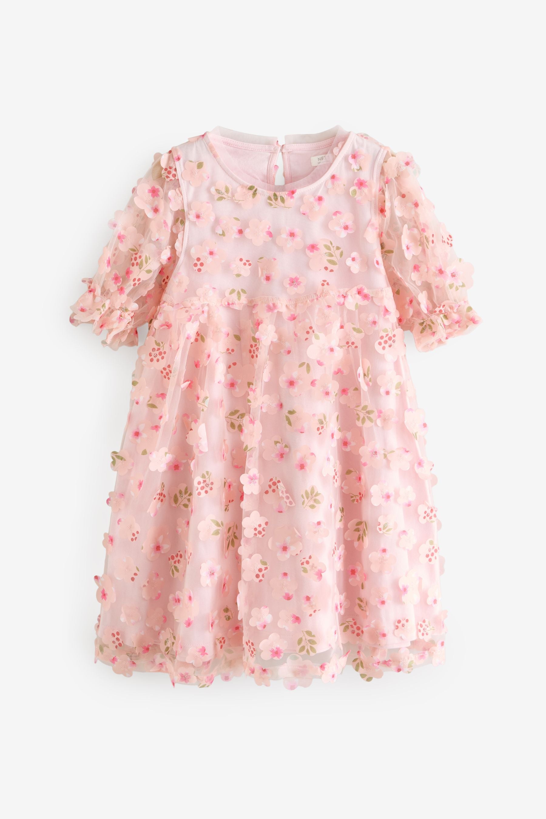 Pink Printed Mesh Flower Party Dress (3-16yrs)