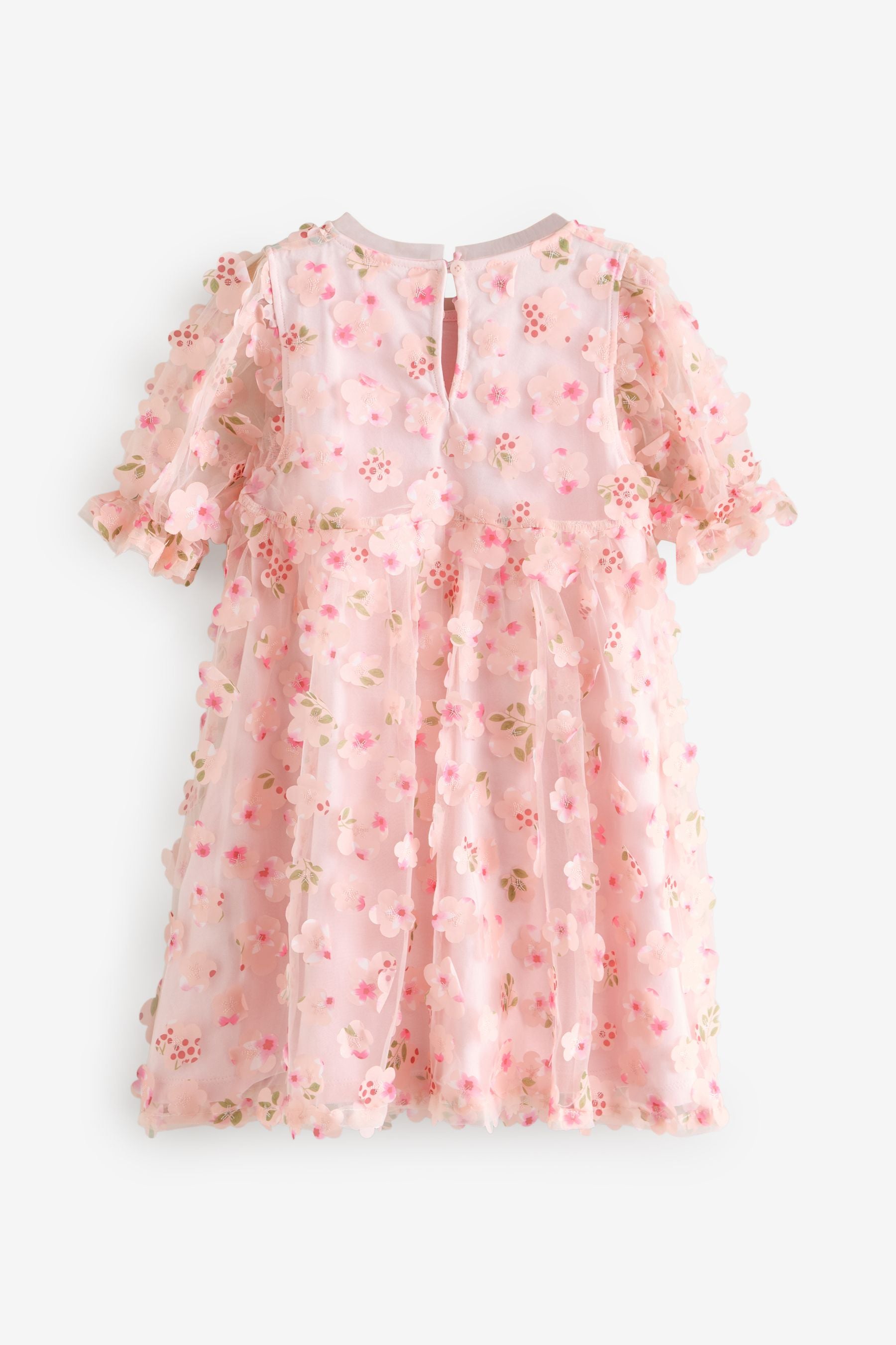 Pink Printed Mesh Flower Party Dress (3-16yrs)