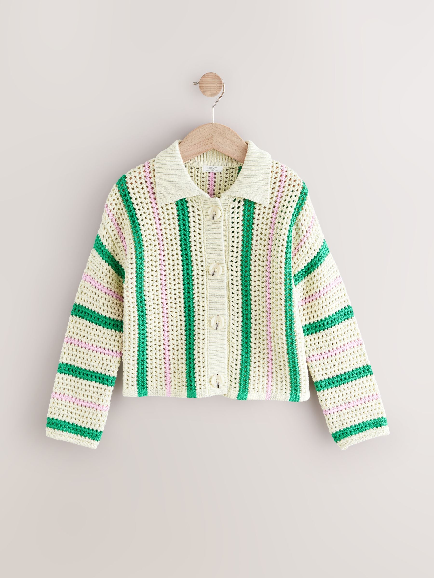 Ecru 100% Cotton Boxy Collar Cardigan (3-16yrs)