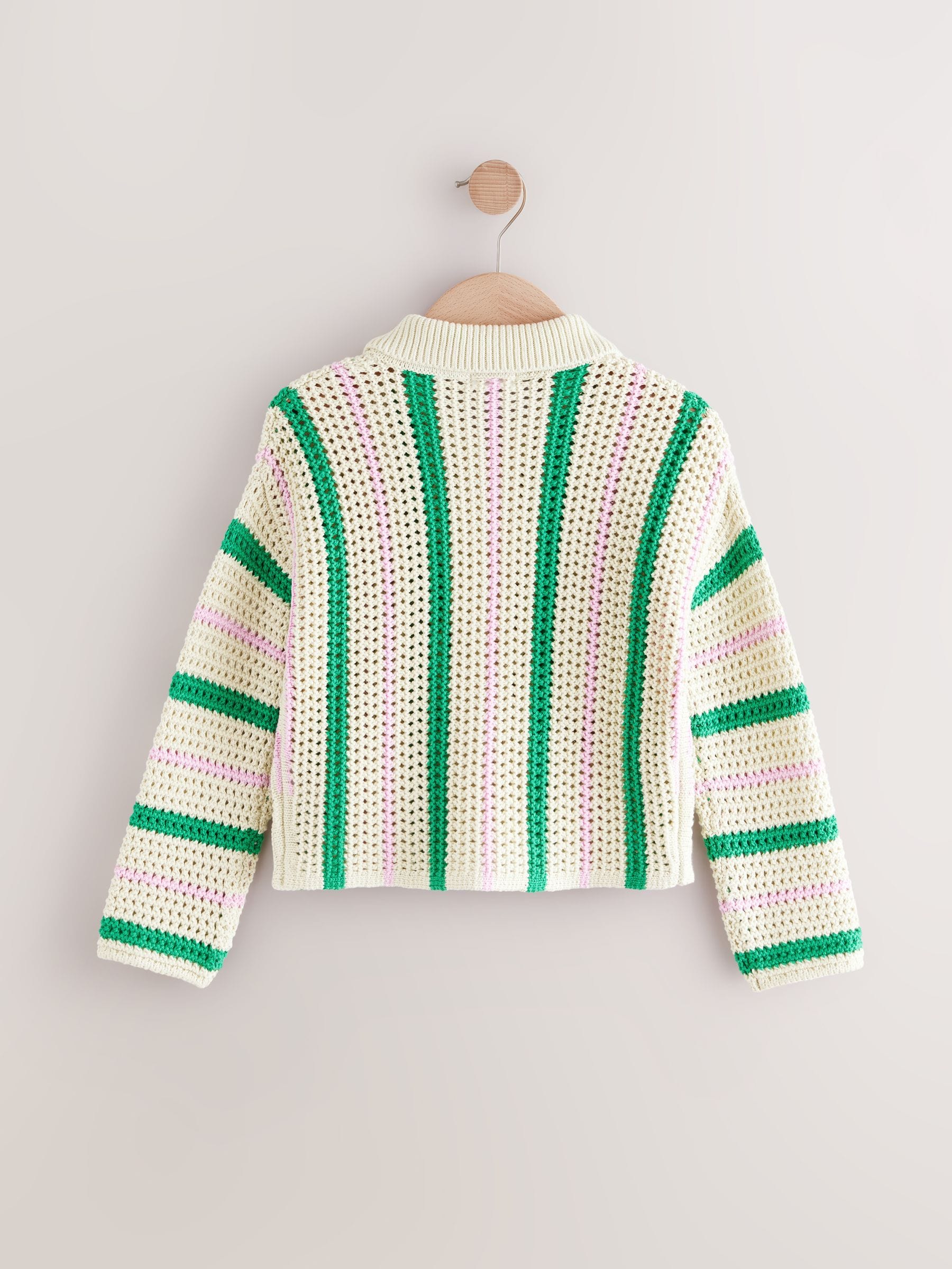 Ecru 100% Cotton Boxy Collar Cardigan (3-16yrs)