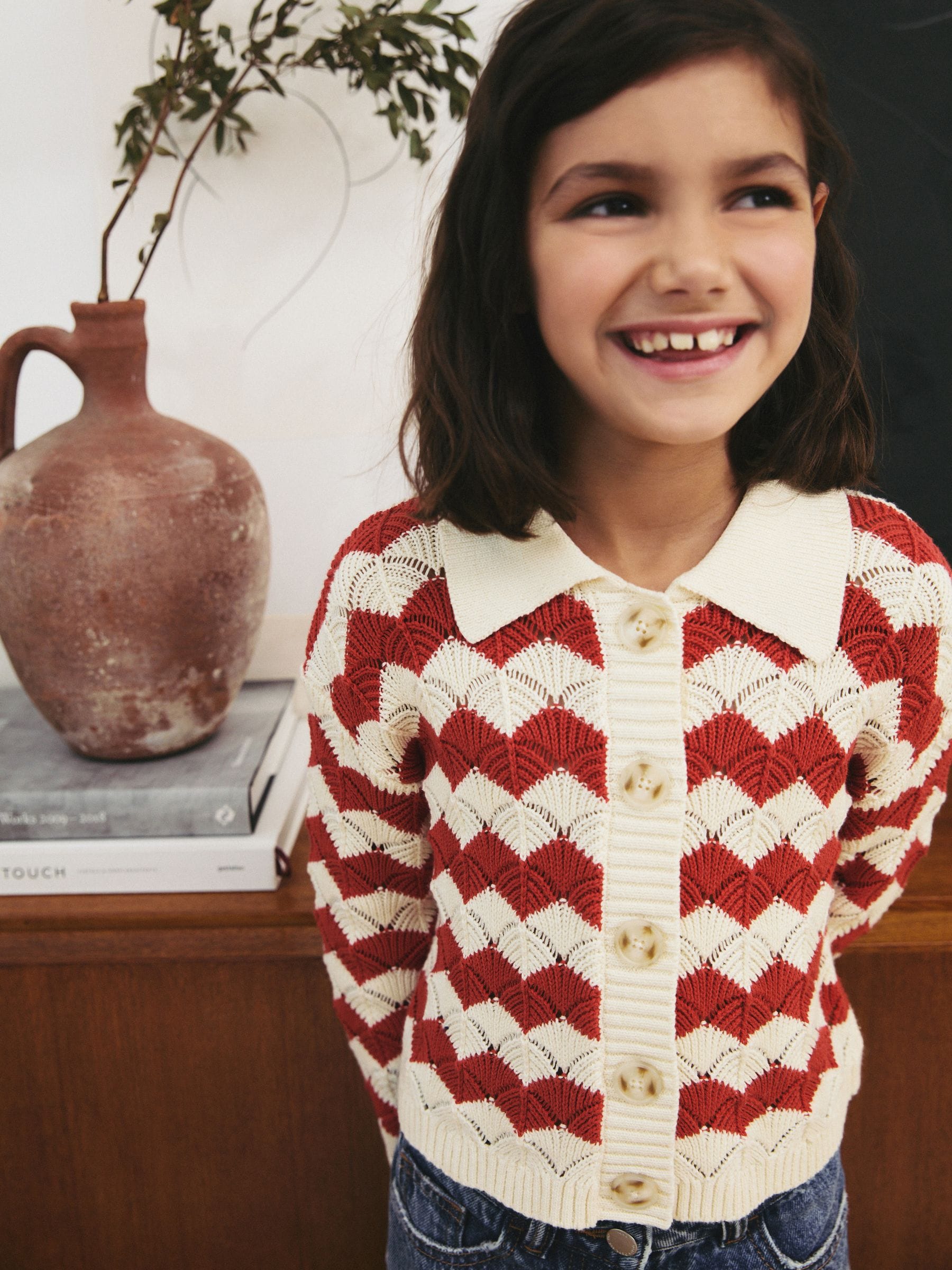 Rust Brown 100% Cotton Boxy Collar Cardigan (3-16yrs)