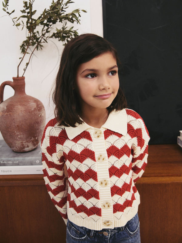 Rust Brown 100% Cotton Boxy Collar Cardigan (3-16yrs)