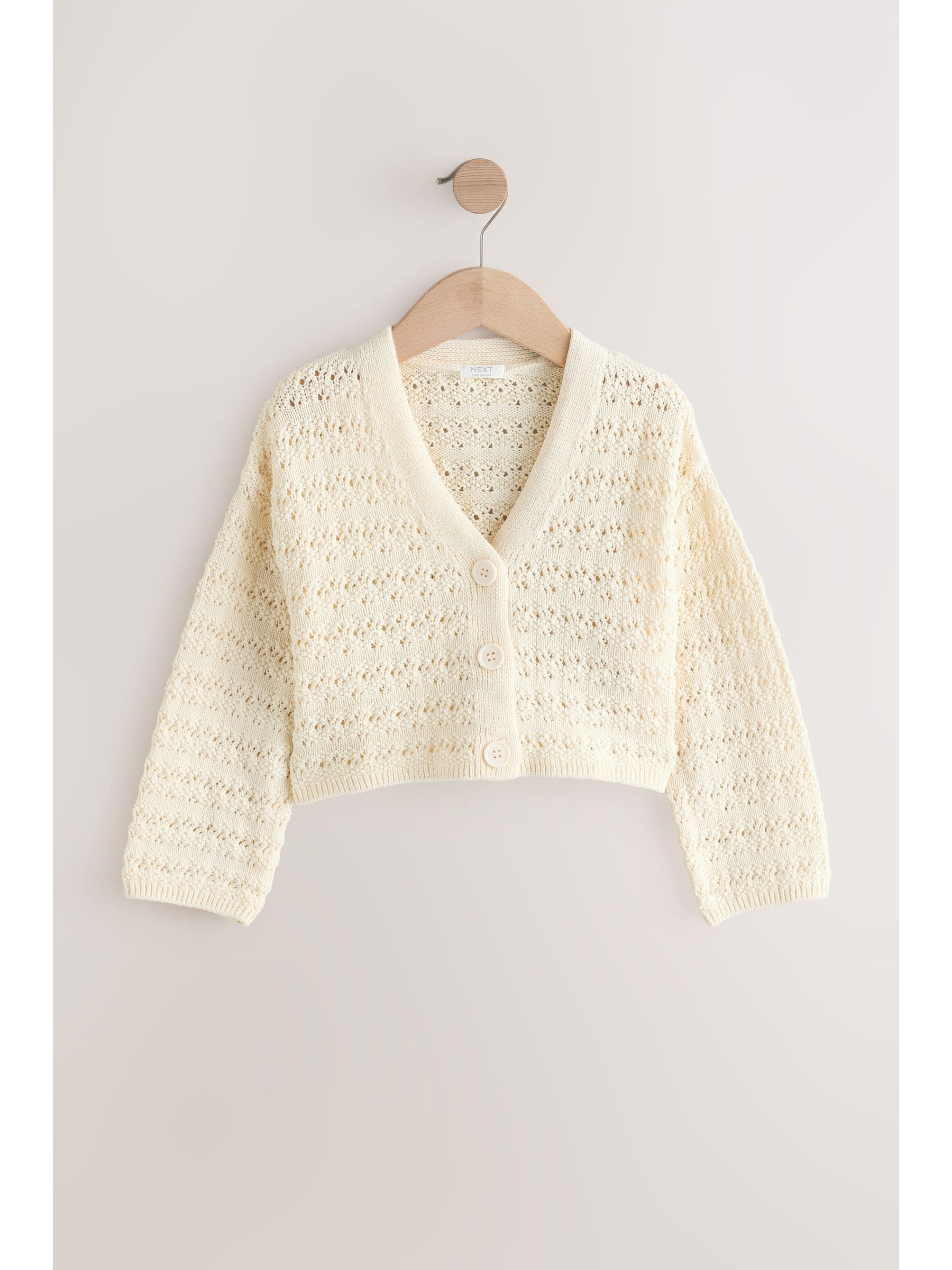 Ecru Crochet V-Neck 100% Cotton Cardigan (3-16yrs)