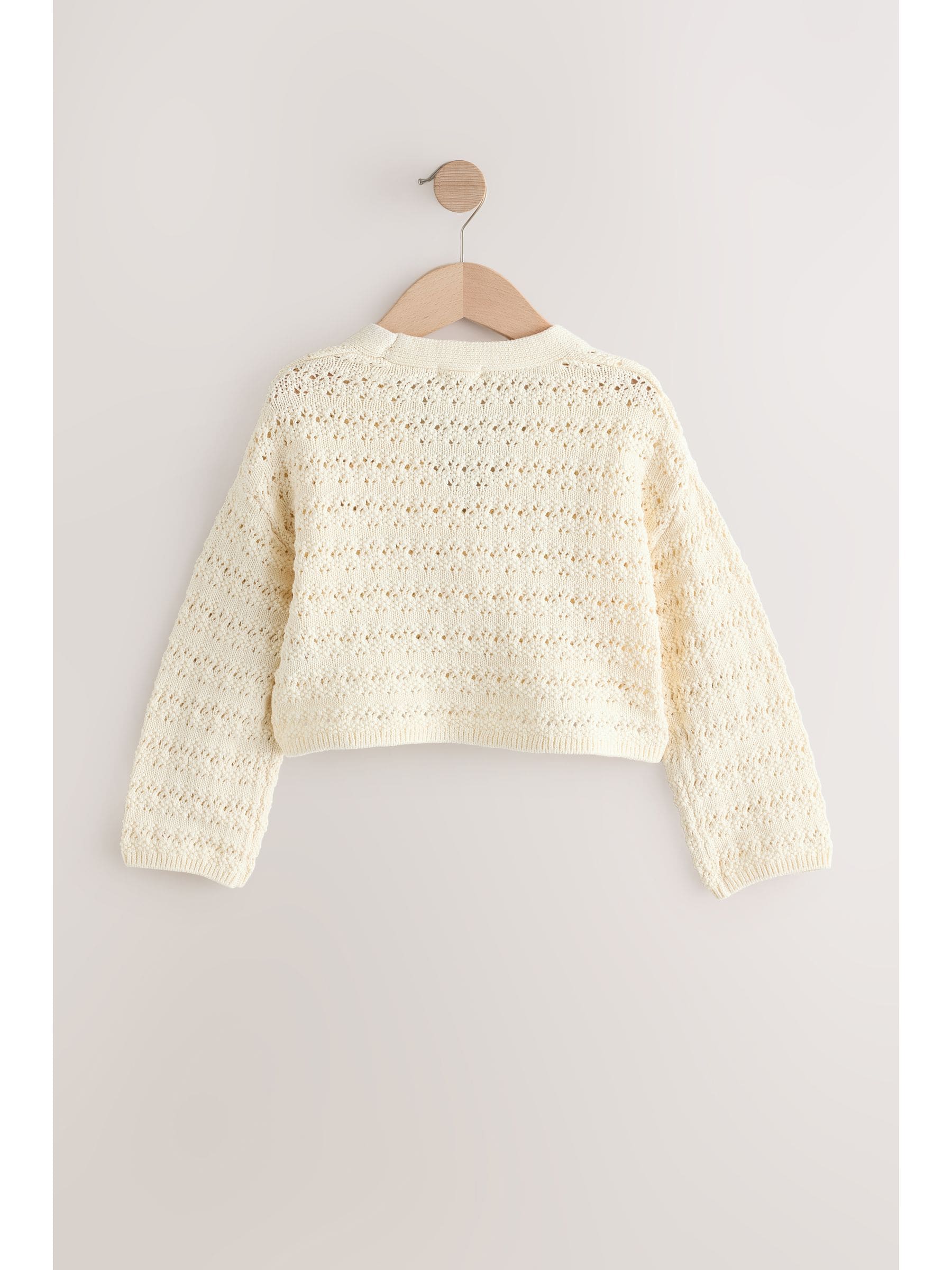 Ecru Crochet V-Neck 100% Cotton Cardigan (3-16yrs)