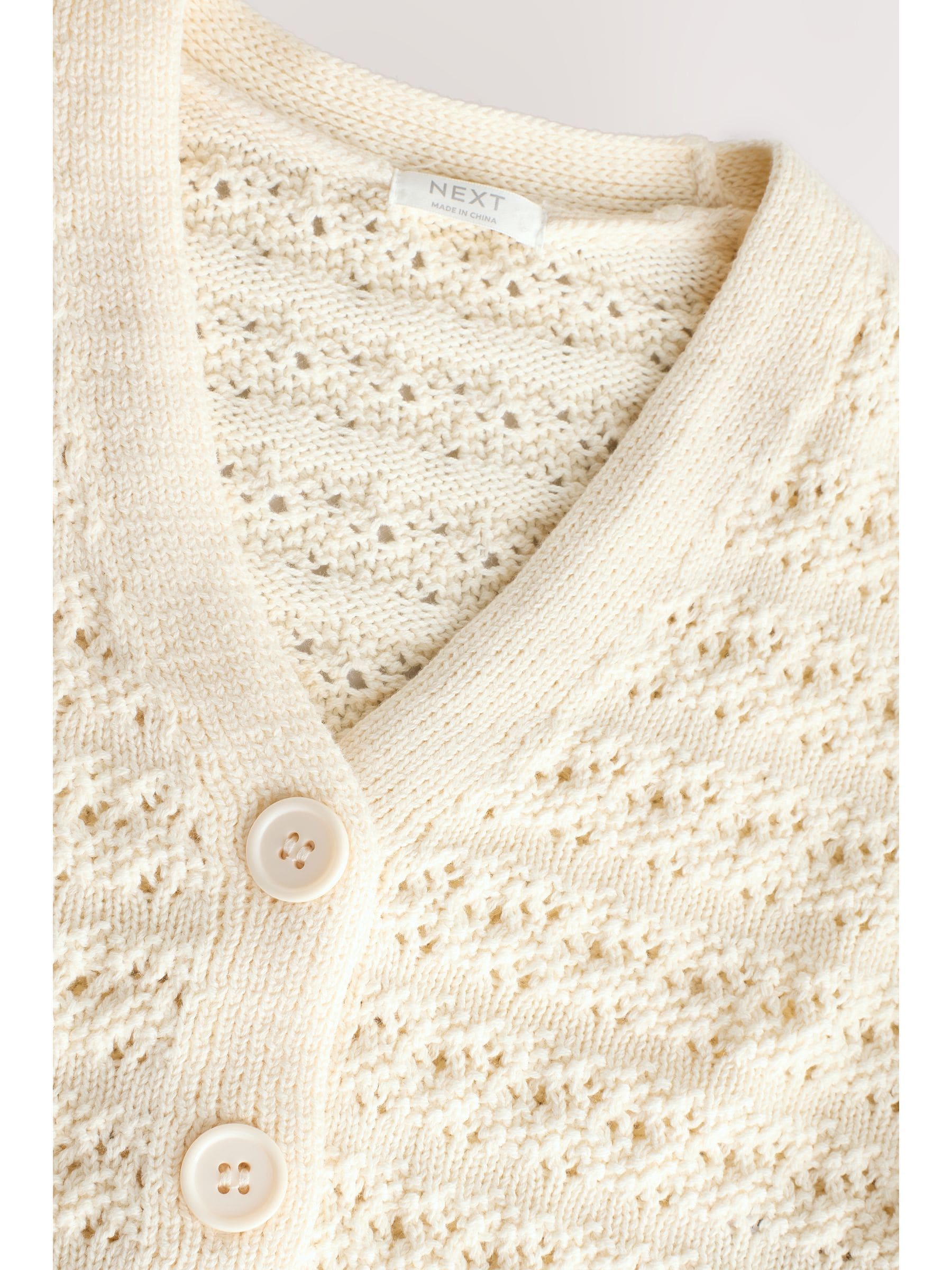 Ecru Crochet V-Neck 100% Cotton Cardigan (3-16yrs)