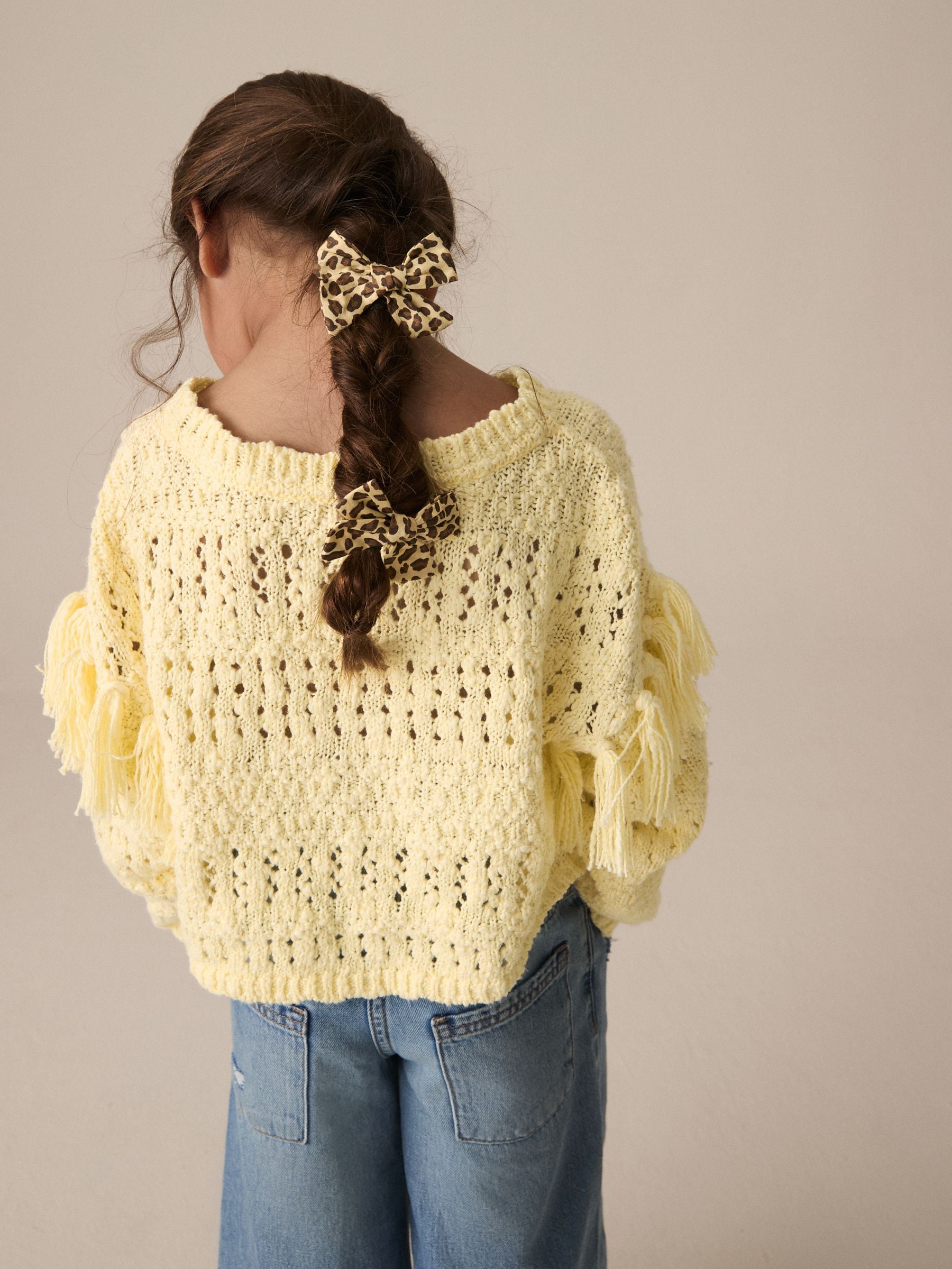 Lemon Yellow Tassle Crochet 100% Cotton Jumper (3-16yrs)