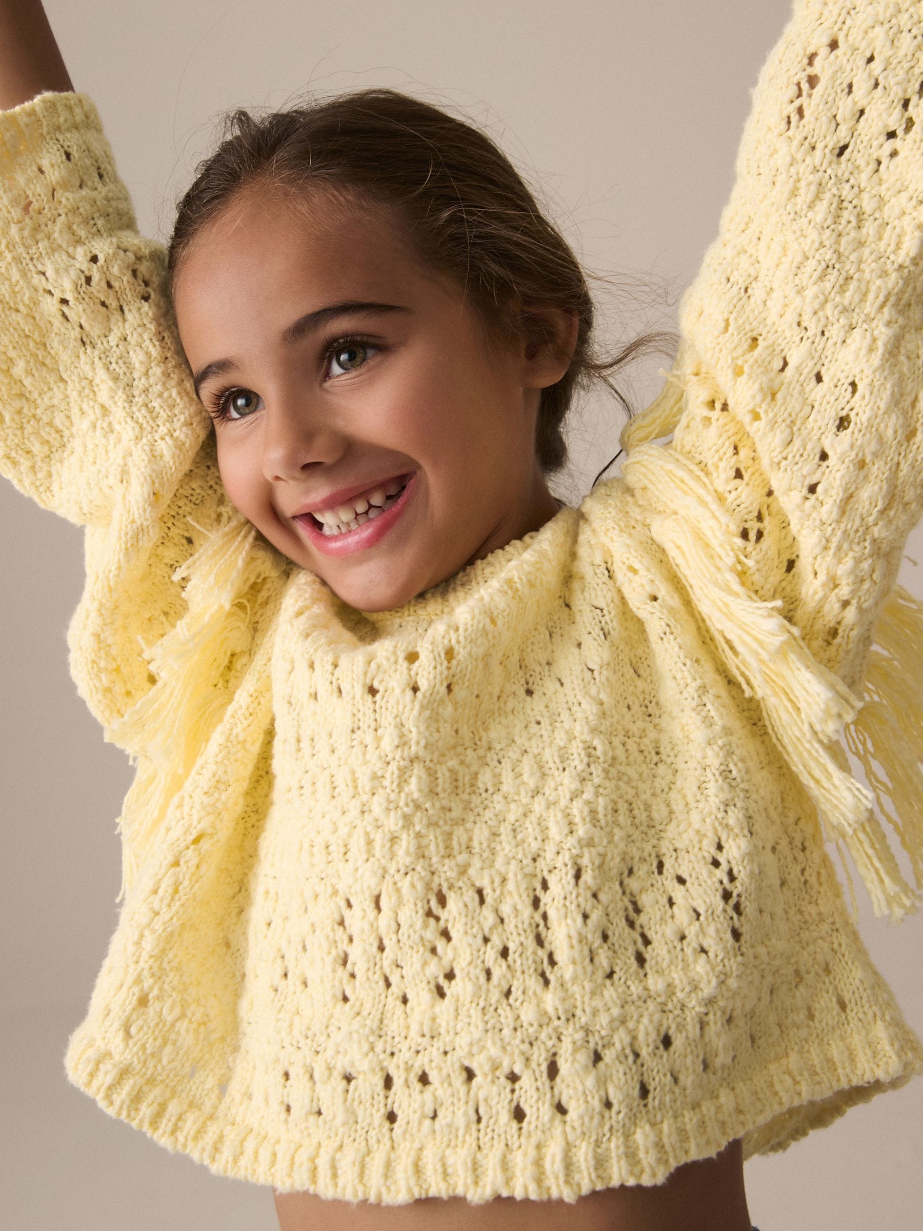 Lemon Yellow Tassle Crochet 100% Cotton Jumper (3-16yrs)