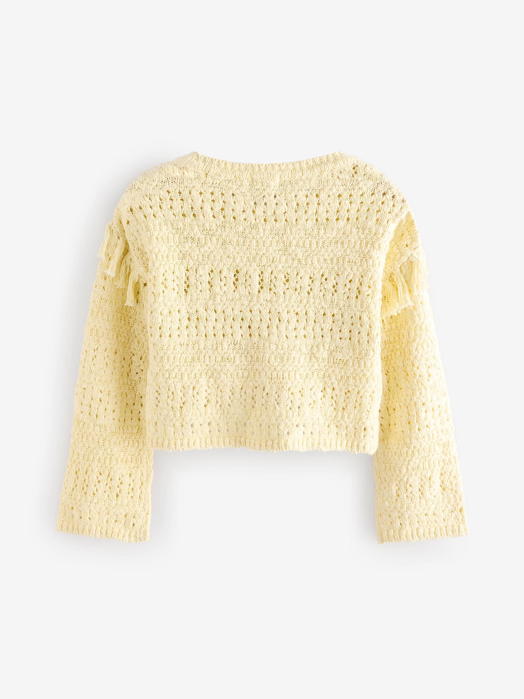 Lemon Yellow Tassle Crochet 100% Cotton Jumper (3-16yrs)