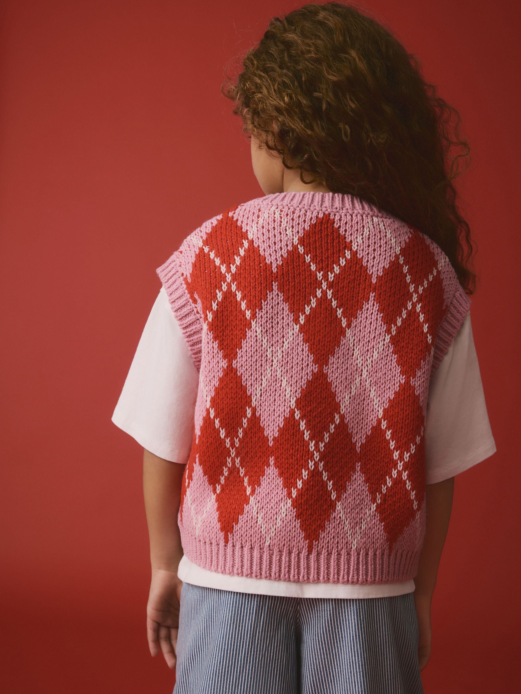 Pink Argyle Knitted Tank (3-16yrs)