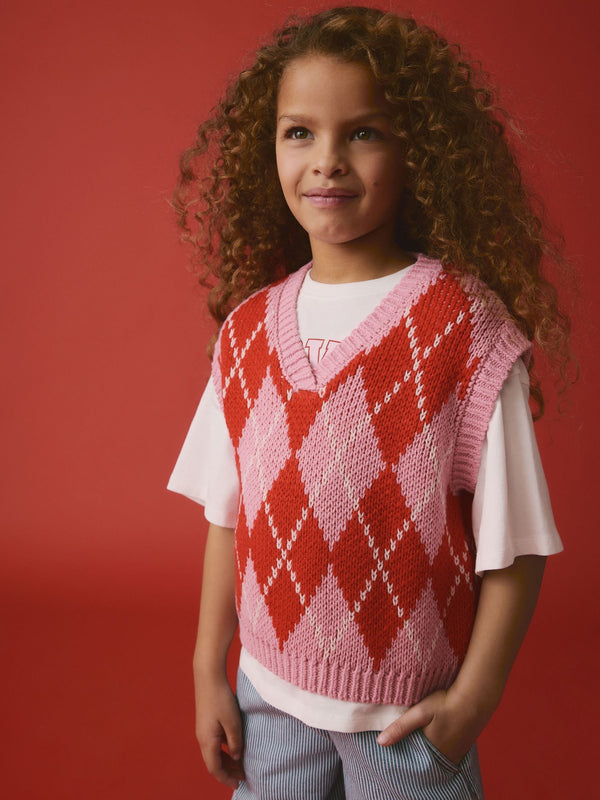 Pink Argyle Knitted Tank (3-16yrs)