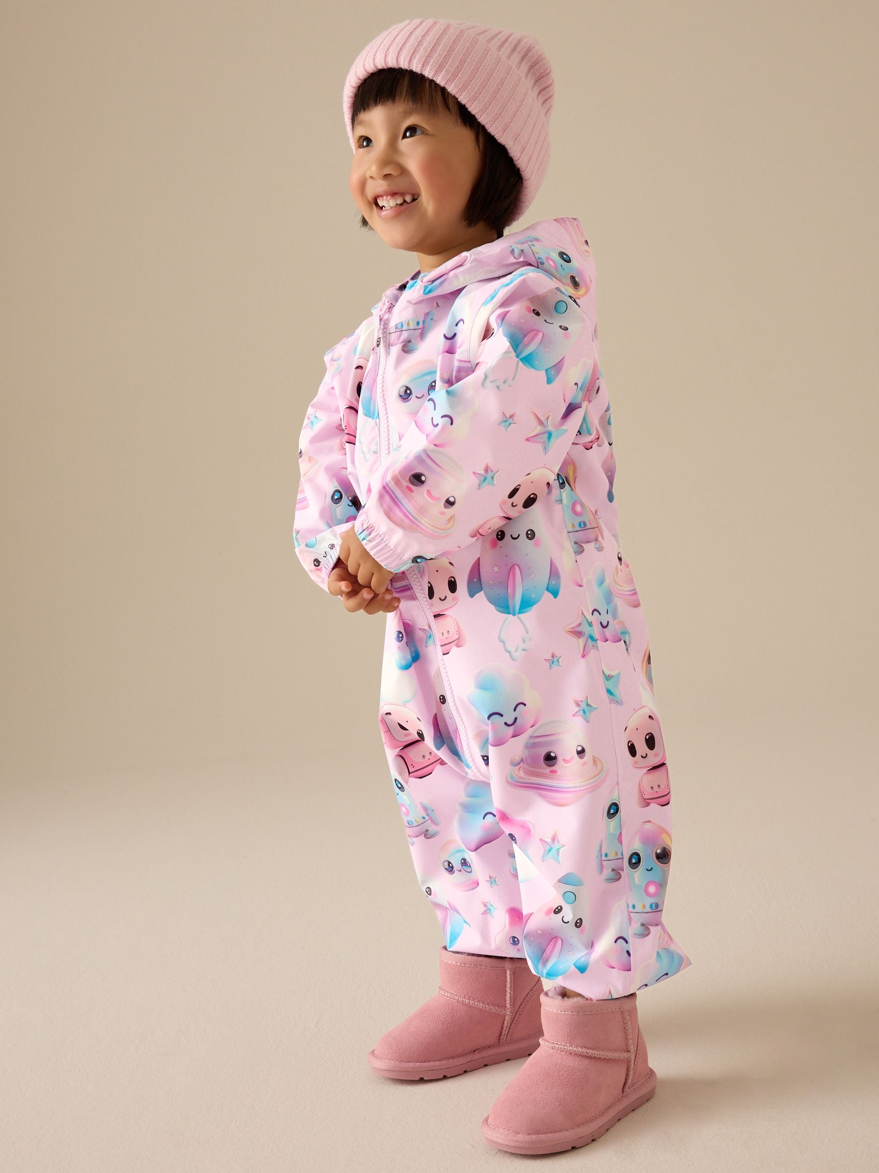 Multi Pink Waterproof Hooded Printed Puddlesuit (3mths-7yrs)