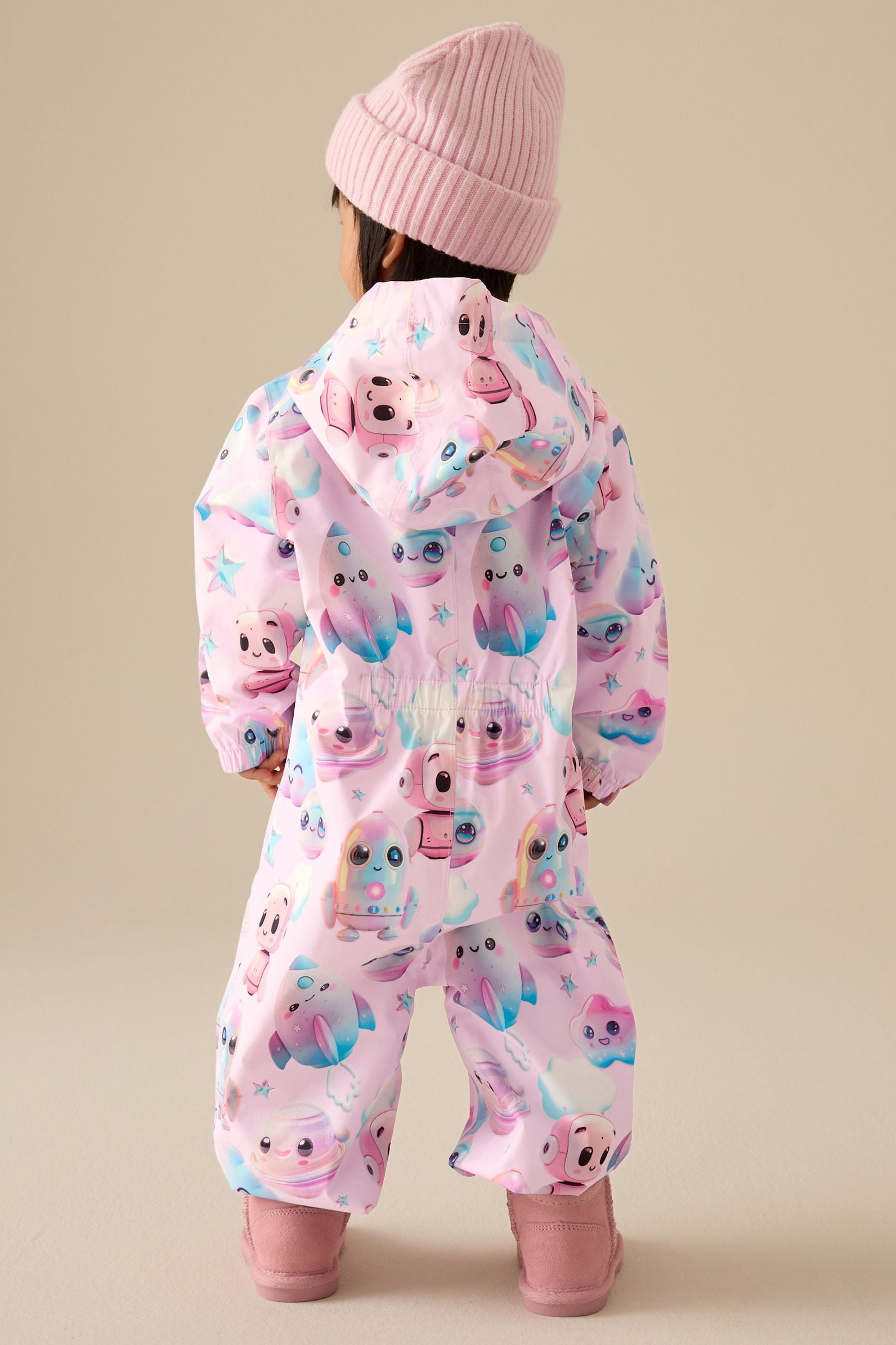 Multi Pink Zip Lined Hooded Waterproof Printed Puddlesuit (3mths-7yrs)