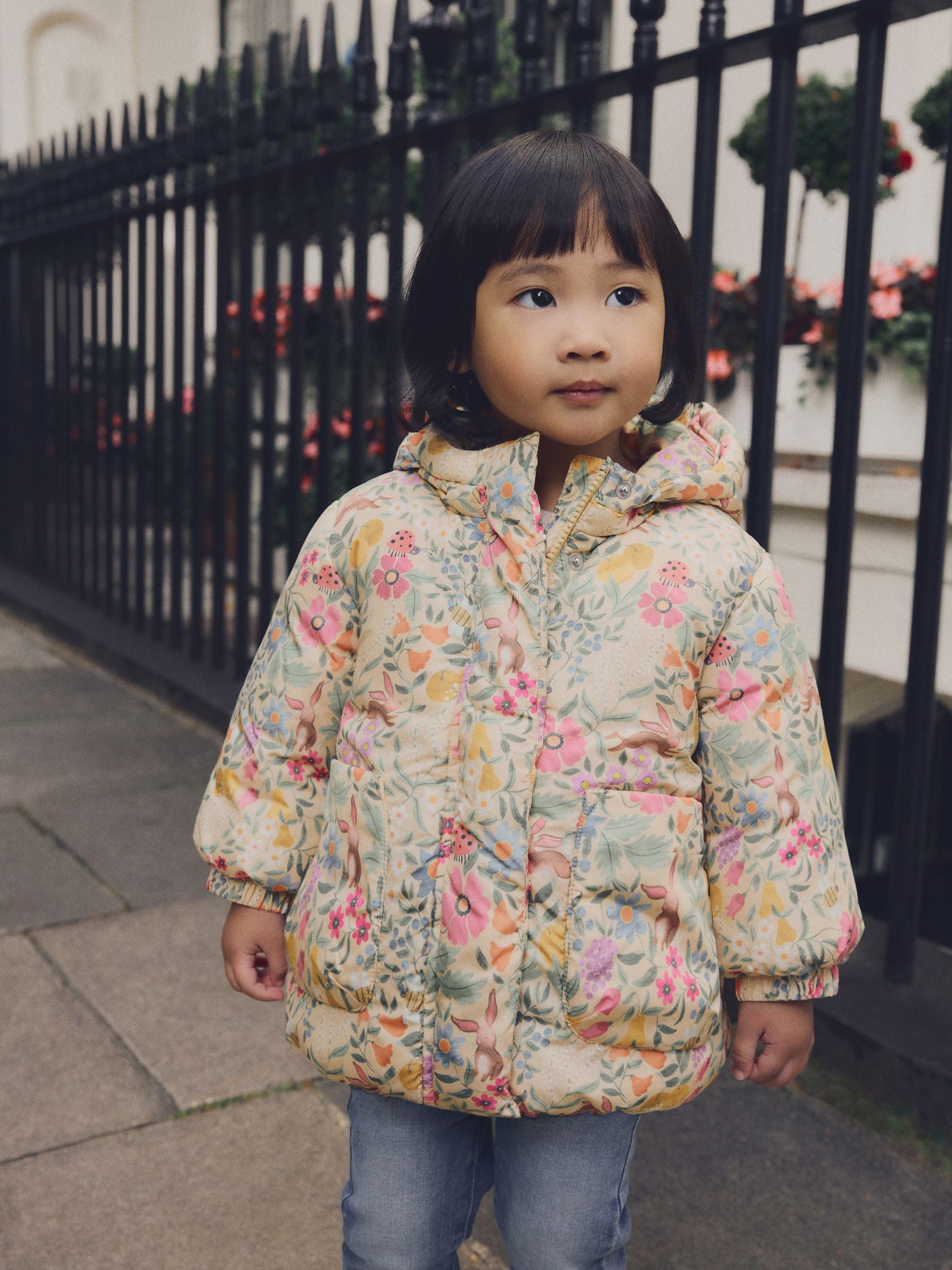 Multi Yellow Shower Resistant Printed Non Quilt Padded Coat (3mths-7yrs)