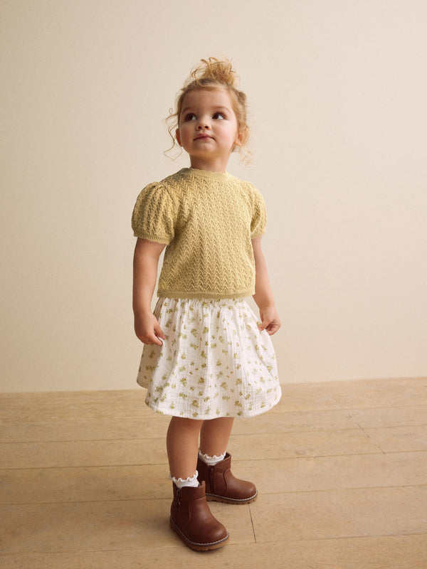 Yellow 100% Cotton Jumper and Skirt Set (3mths-7yrs)