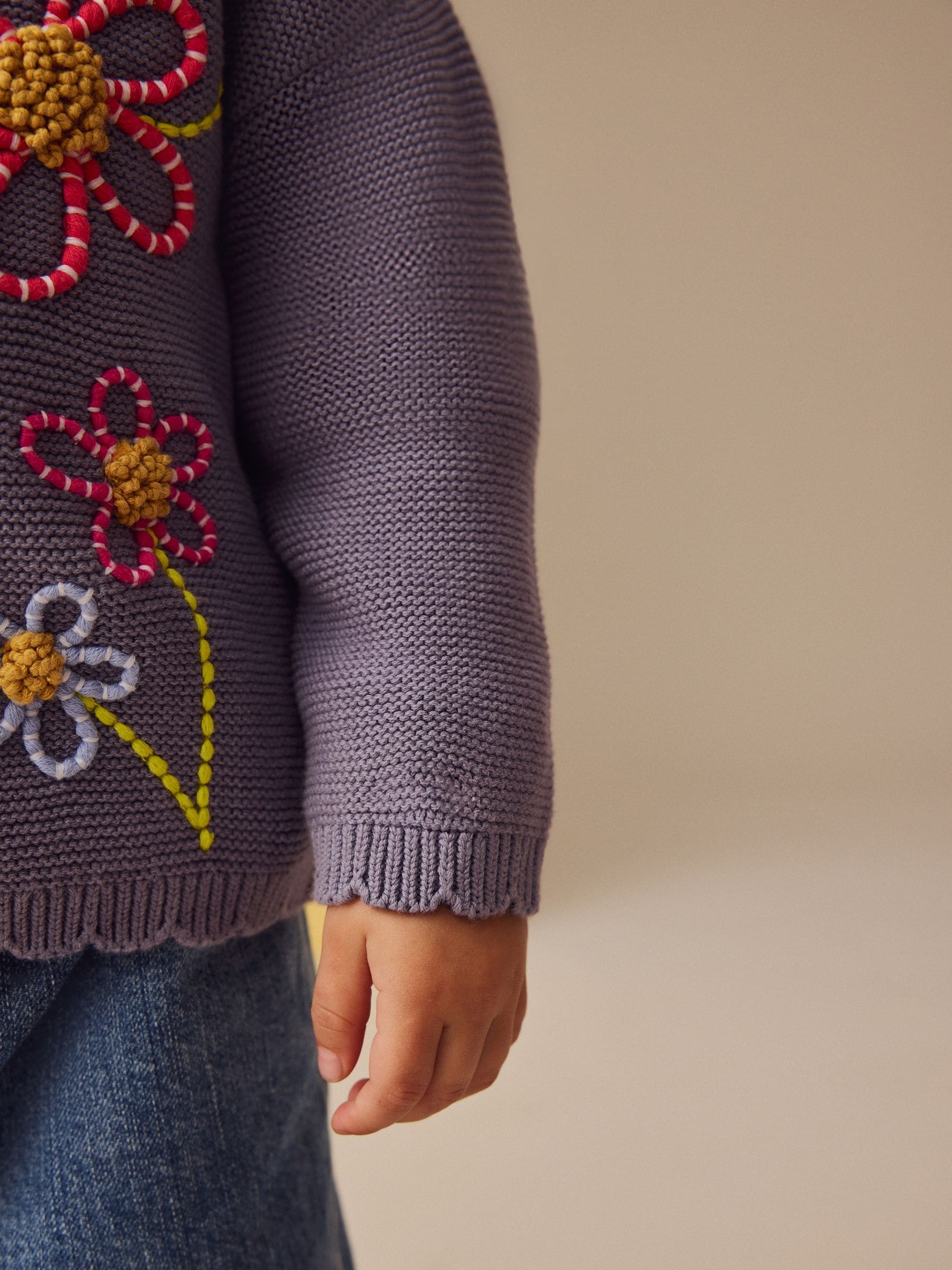 Blue 100% Cotton Crochet Collar Embroidered Cardigan (3mths-7yrs)