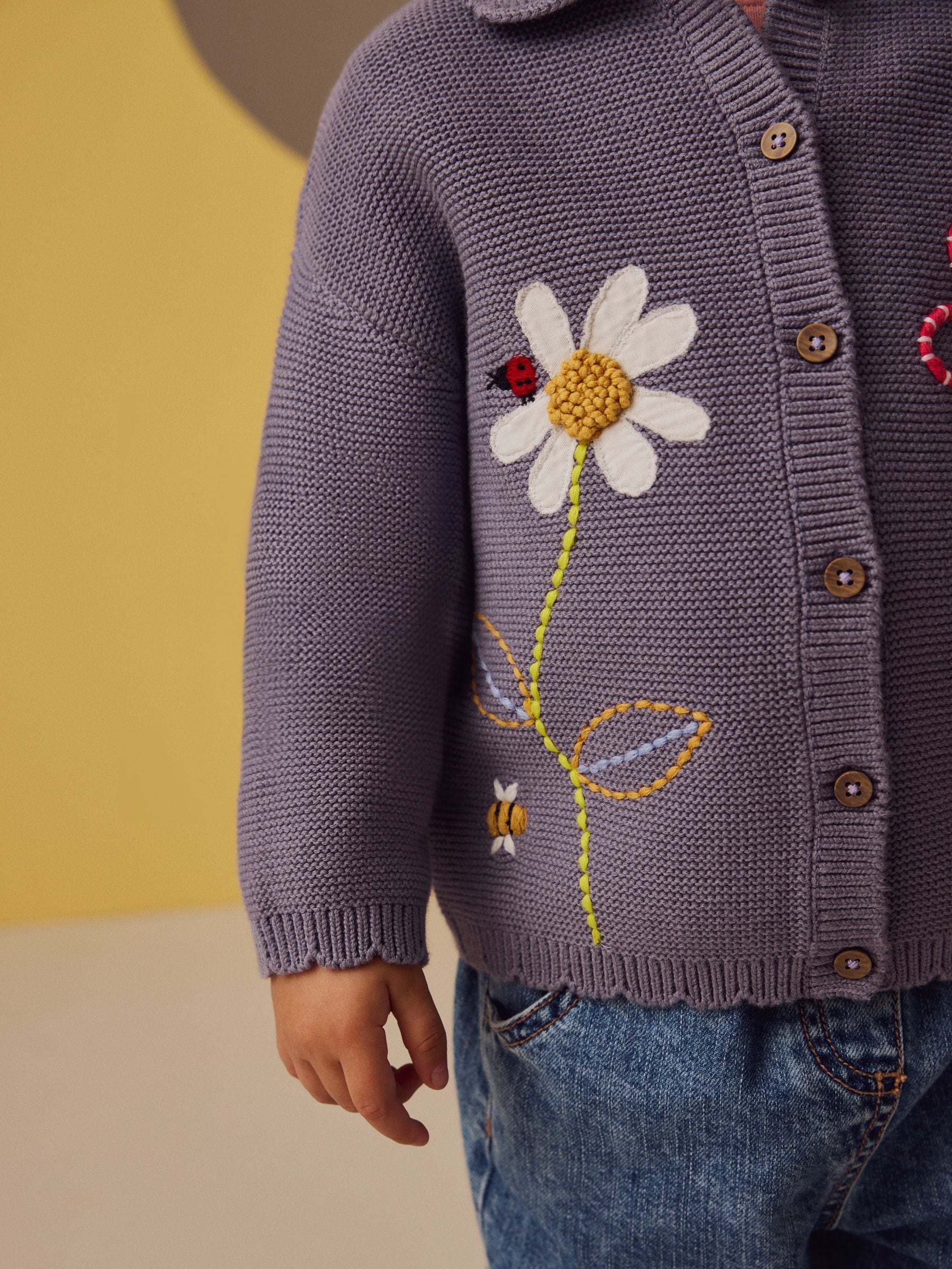 Blue 100% Cotton Crochet Collar Embroidered Cardigan (3mths-7yrs)