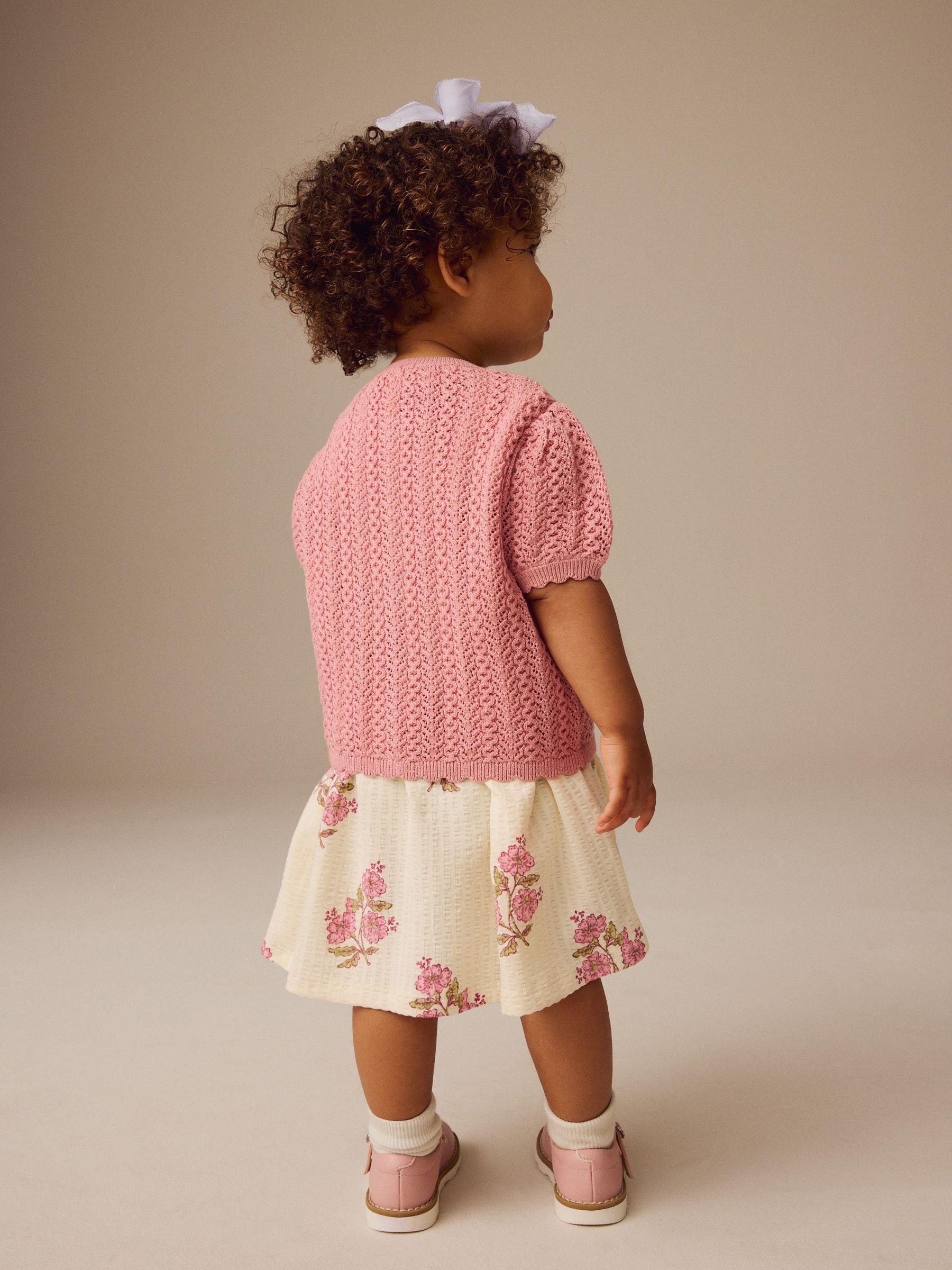 Pink 100% Cotton Pointelle Knitted Cardigan (3mths-7yrs)