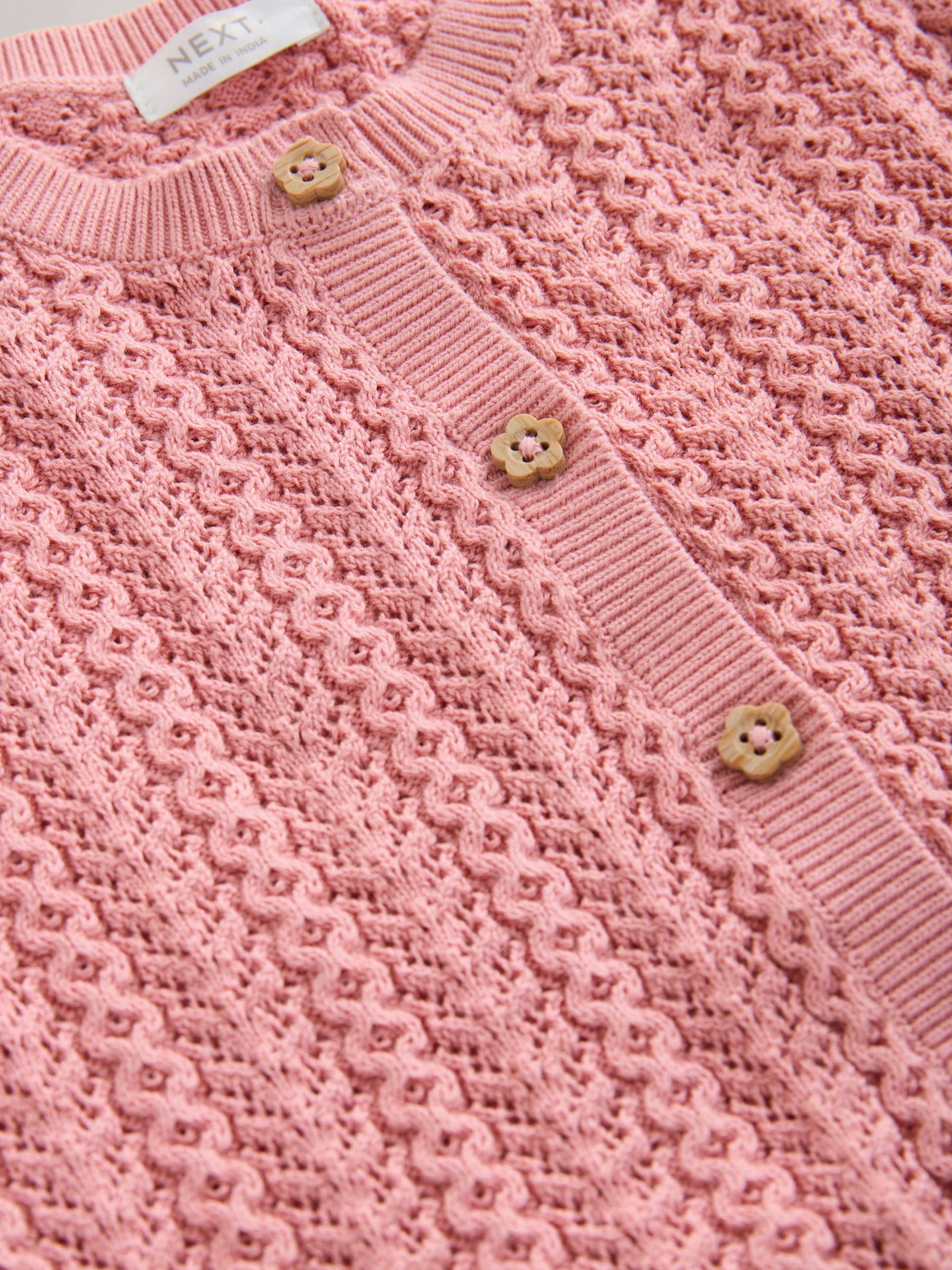 Pink 100% Cotton Pointelle Knitted Cardigan (3mths-7yrs)