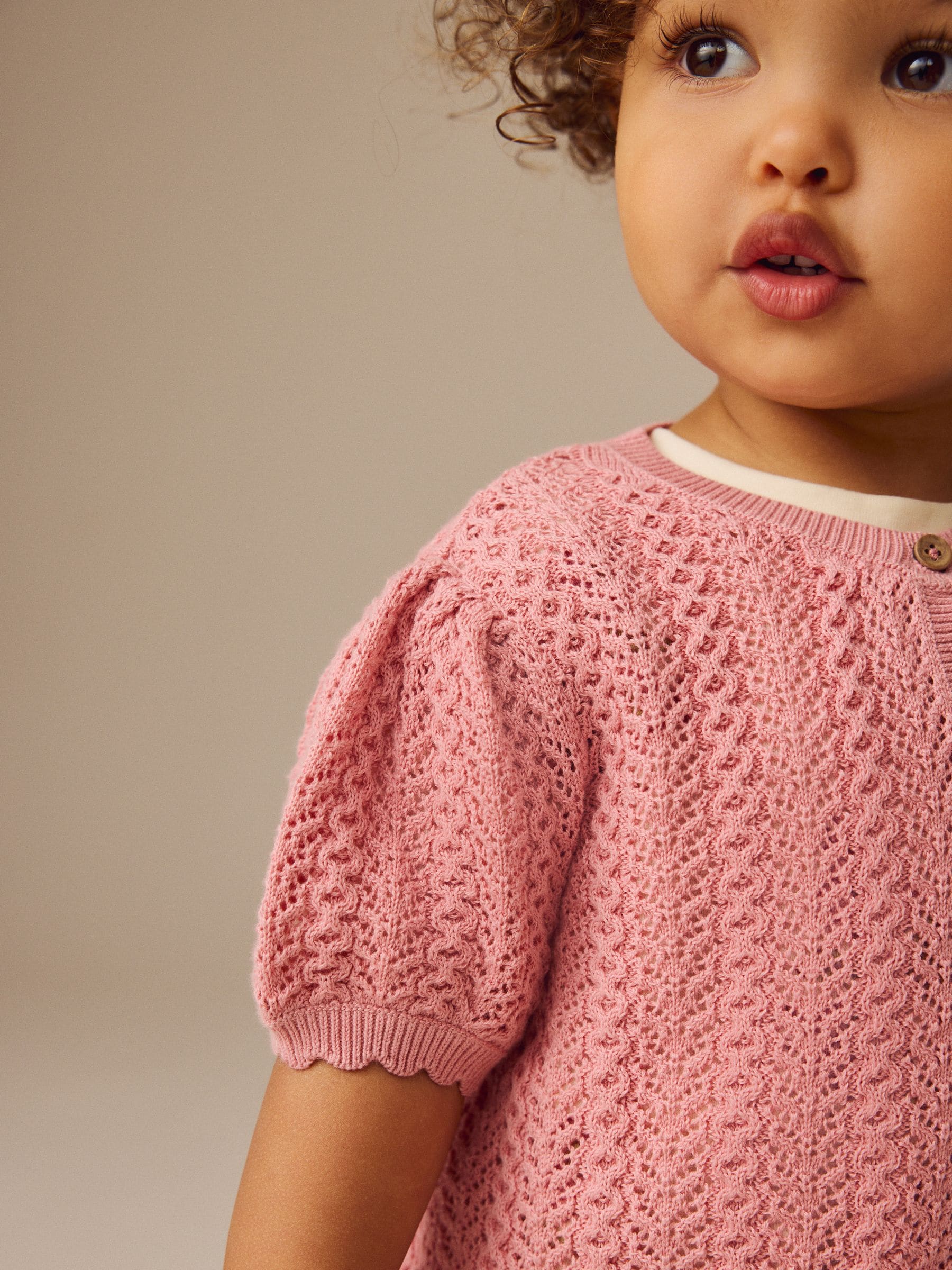 Pink 100% Cotton Pointelle Knitted Cardigan (3mths-7yrs)