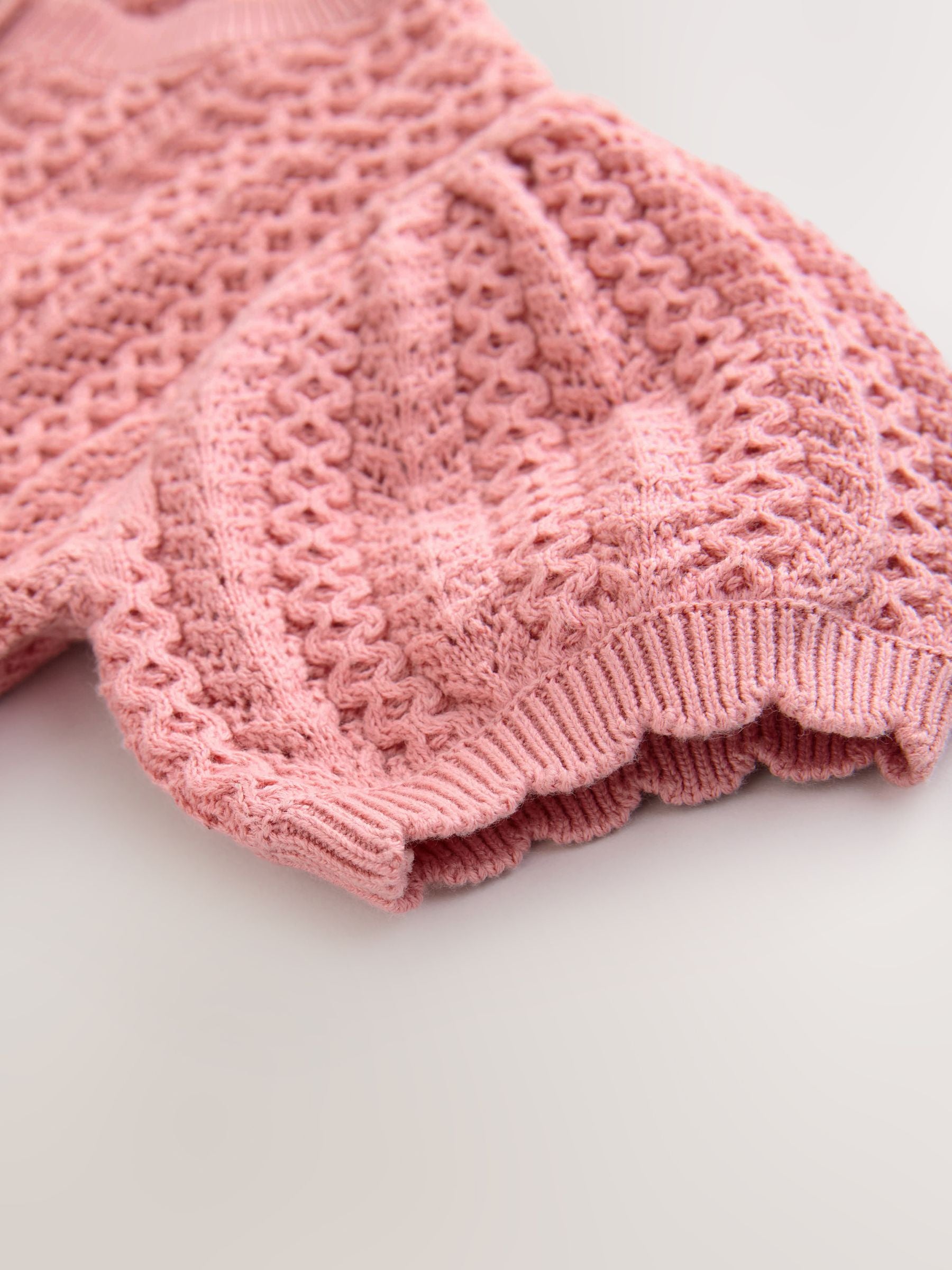 Pink 100% Cotton Pointelle Knitted Cardigan (3mths-7yrs)