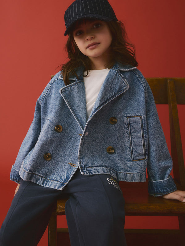 Mid Blue Denim 100% Cotton Trench Jacket (3-16yrs)