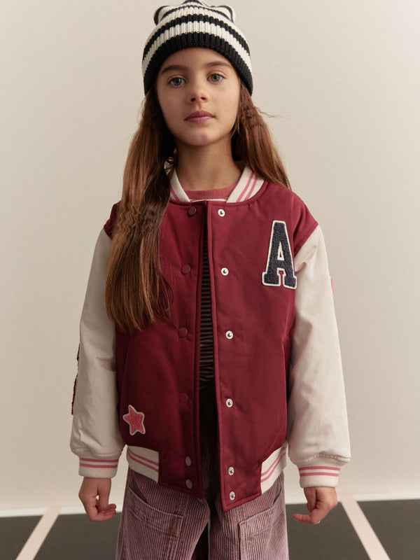 Burg/White Shower Resistant Varsity Bomber Jacket (3-16yrs)