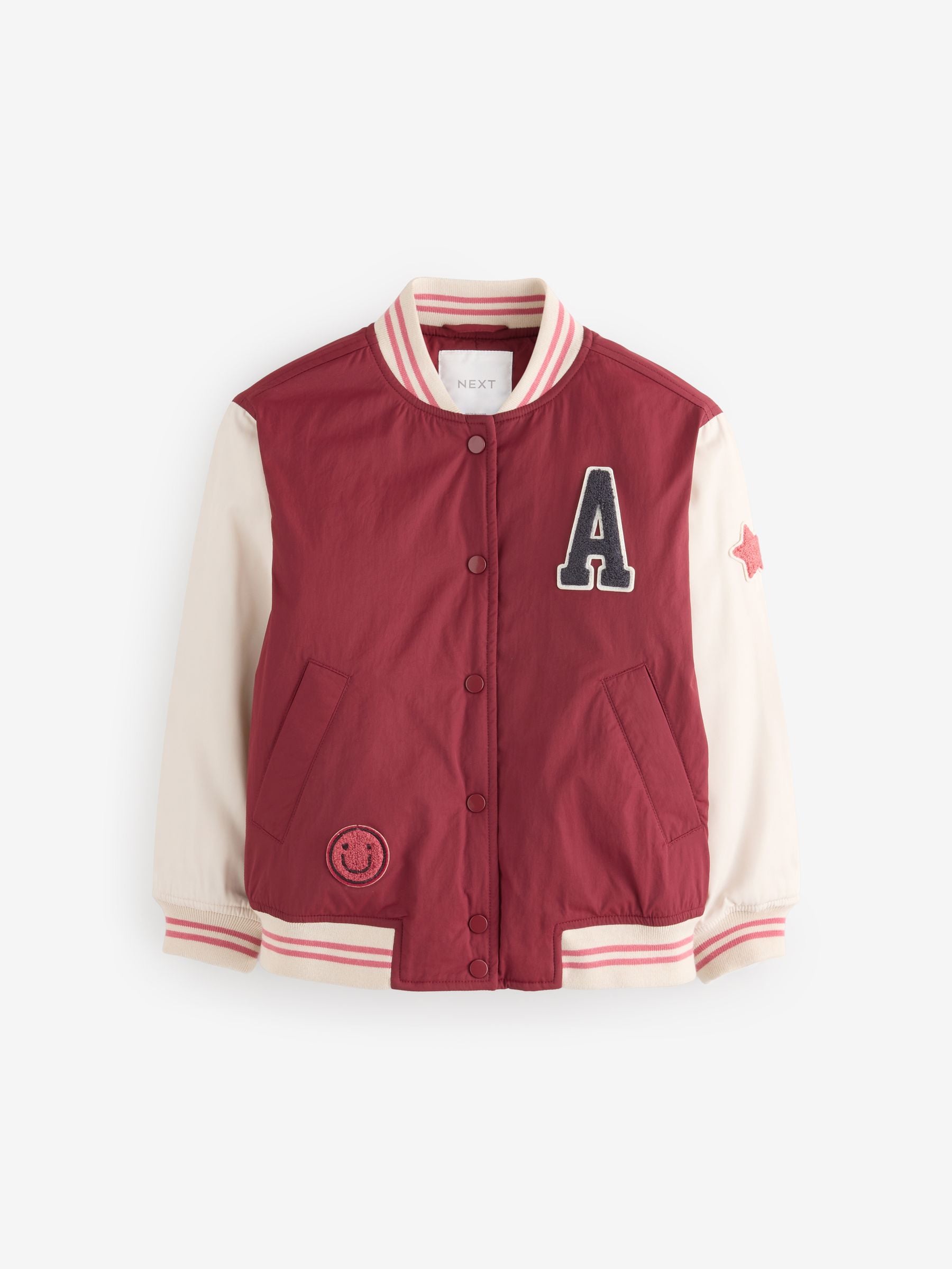 Burg/White Shower Resistant Varsity Bomber Jacket (3-16yrs)