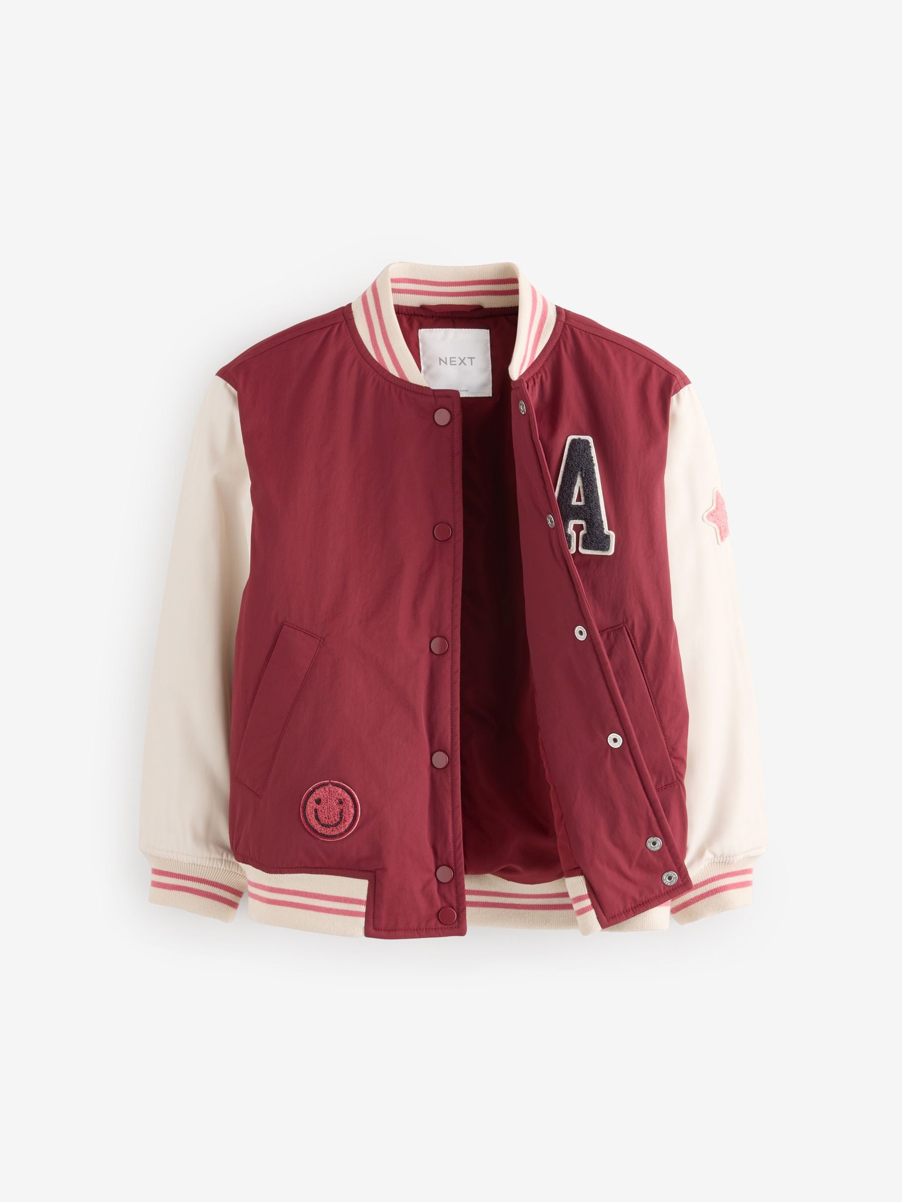 Burg/White Shower Resistant Varsity Bomber Jacket (3-16yrs)