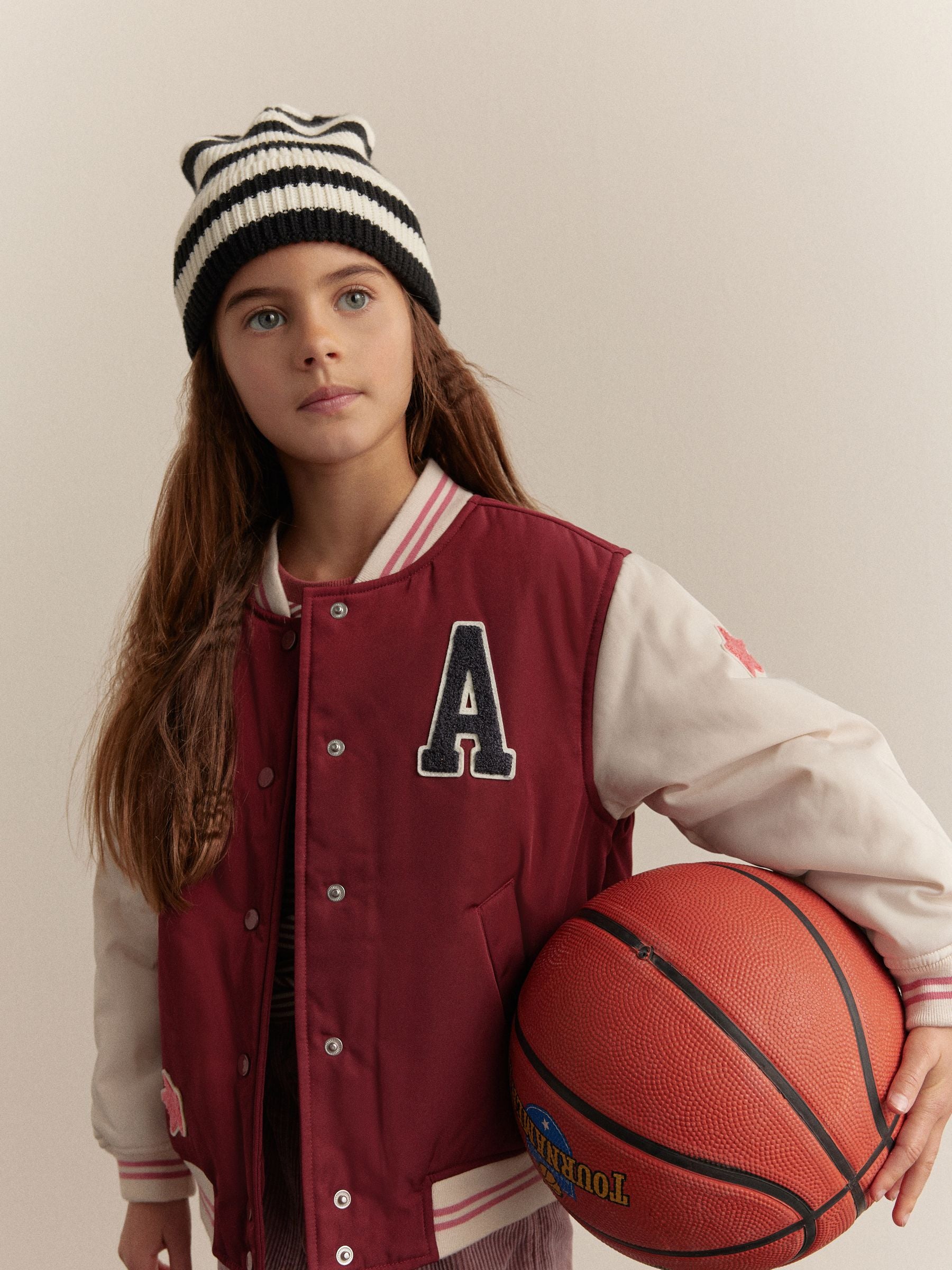 Burg/White Shower Resistant Varsity Bomber Jacket (3-16yrs)