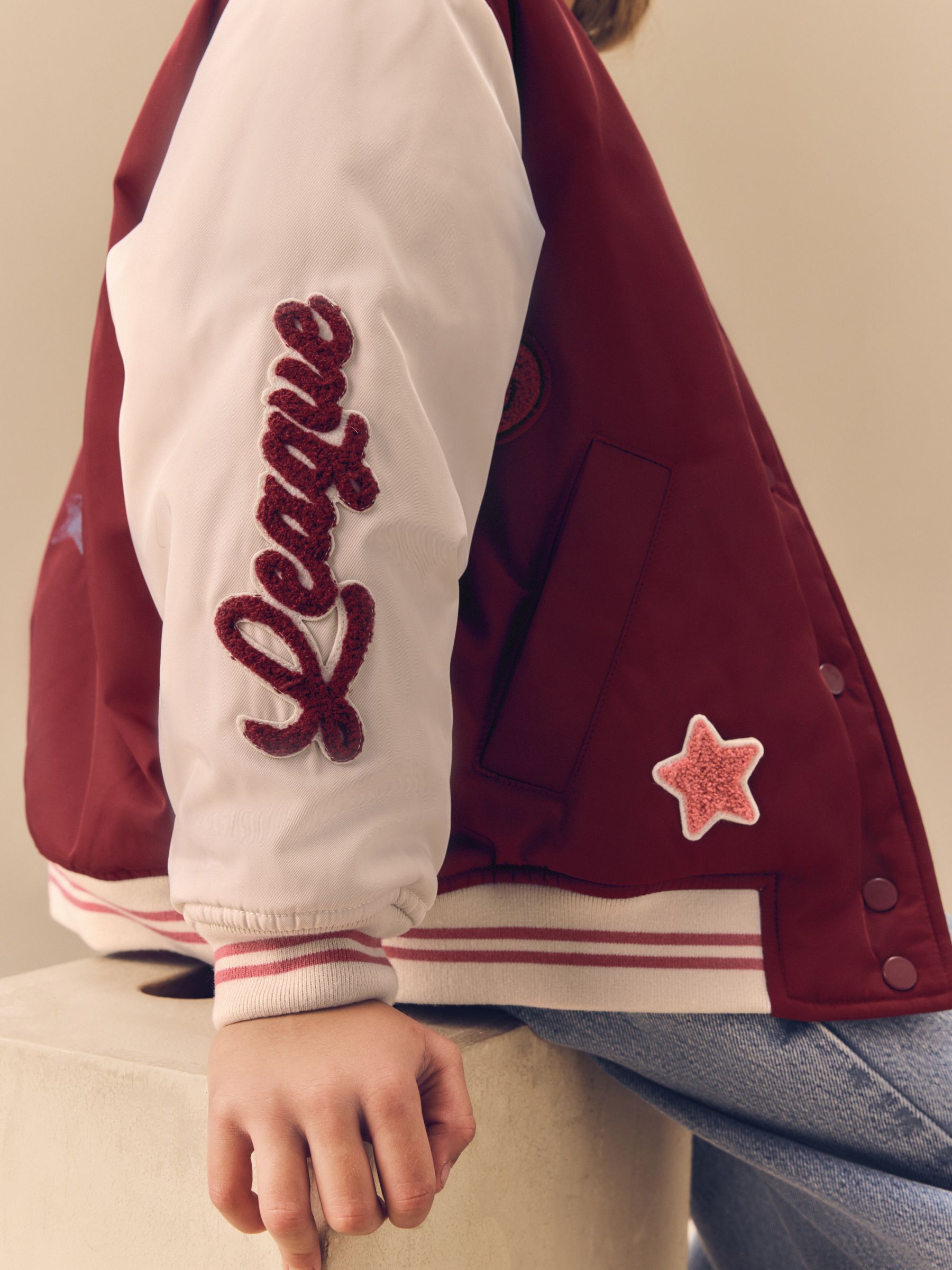 Burg/White Shower Resistant Varsity Bomber Jacket (3-16yrs)